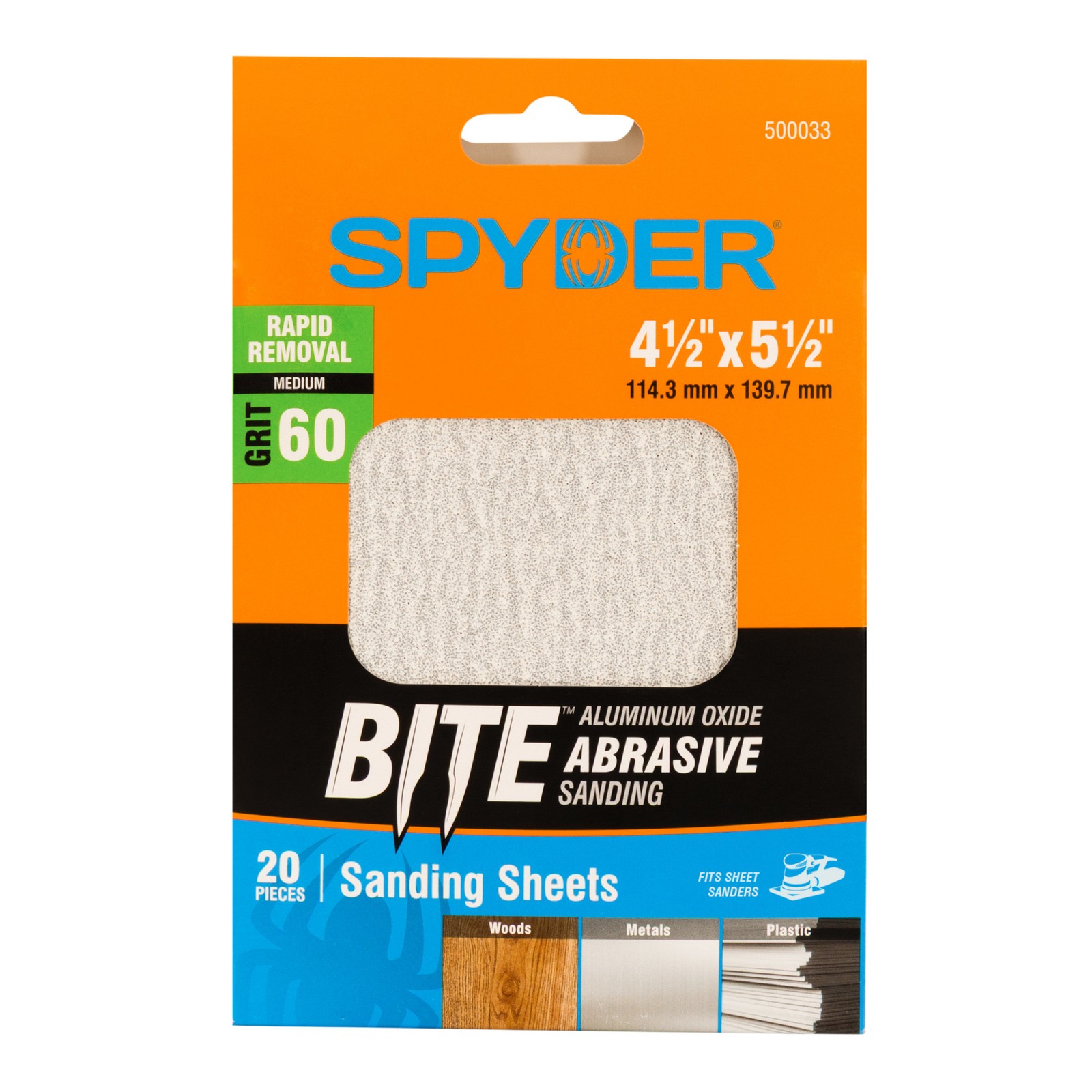 Spyder 4.5 in. x 5.5 in. 60 Grit Aluminum Oxide Sanding Sheets 20-Pack 500033