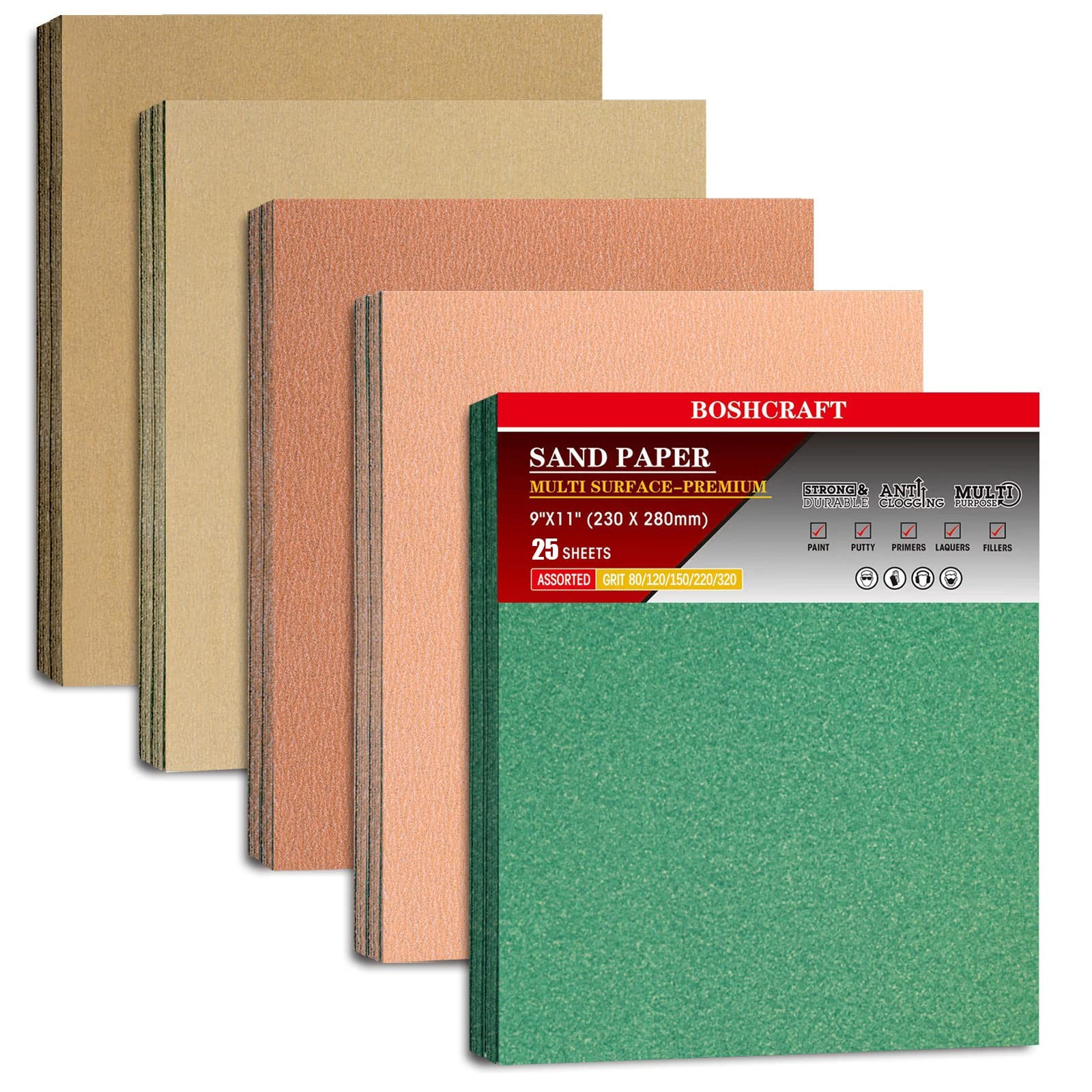 Sandpaper Assortment Wood Metal Furniture Hand Sander 9×11 Inch 80-320 Grit