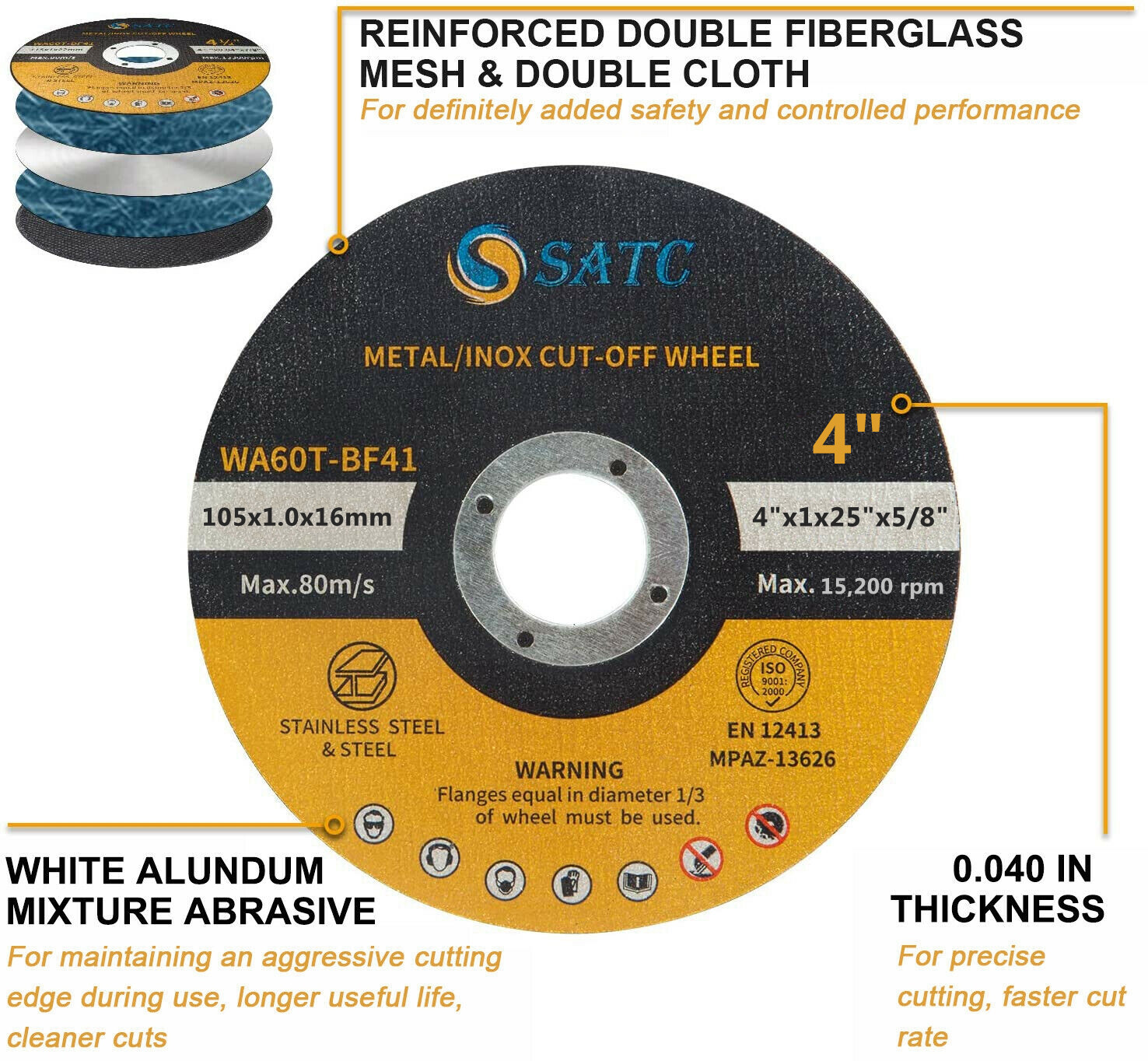 50 PACK Cut off Wheels 4″ x0.04″x5/8″ INOX Metal & Stainless Steel Cutting Discs