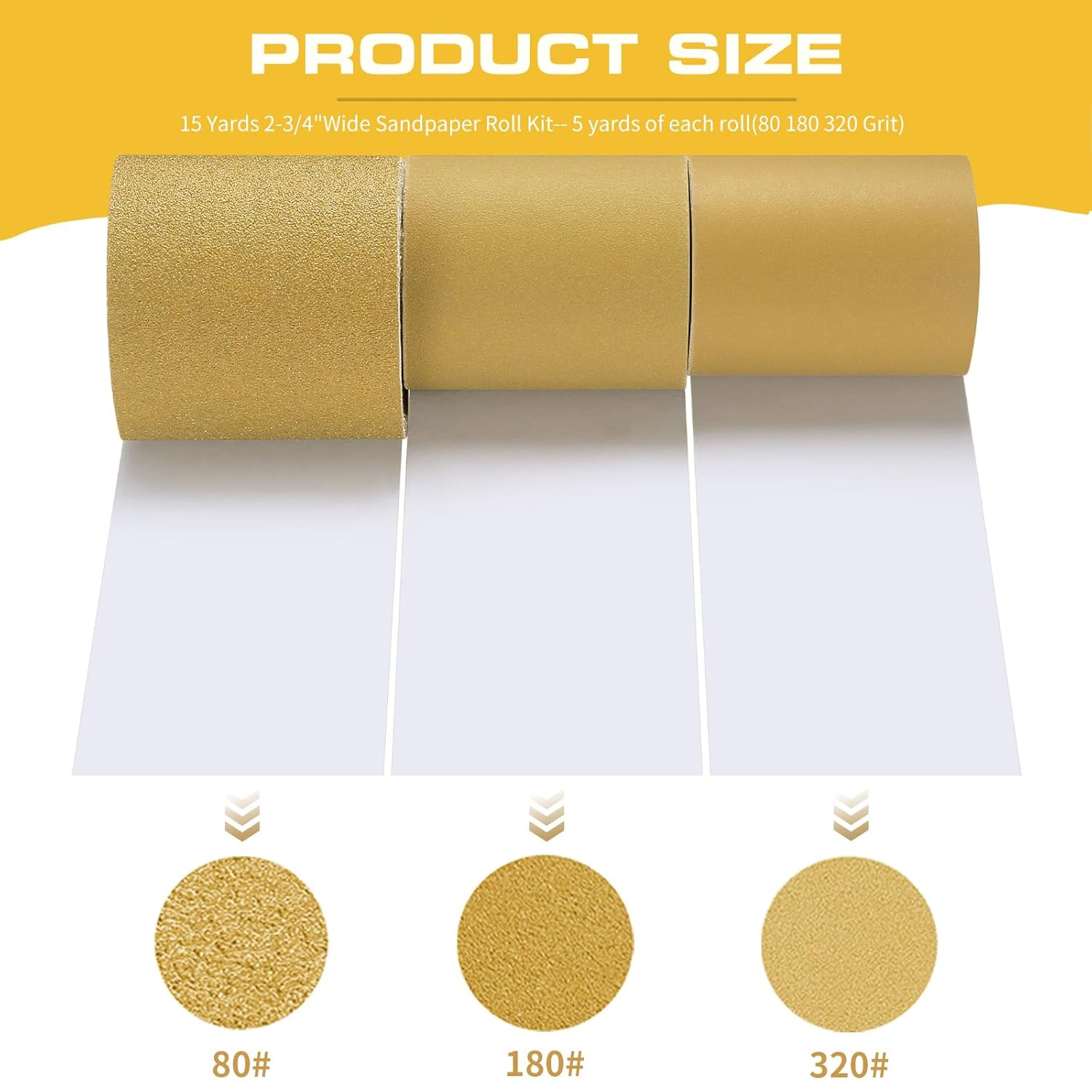 80, 180, 320 Grit PSA Longboard Sandpaper Kit, Total 15 Yards, -/” Wide, Continu
