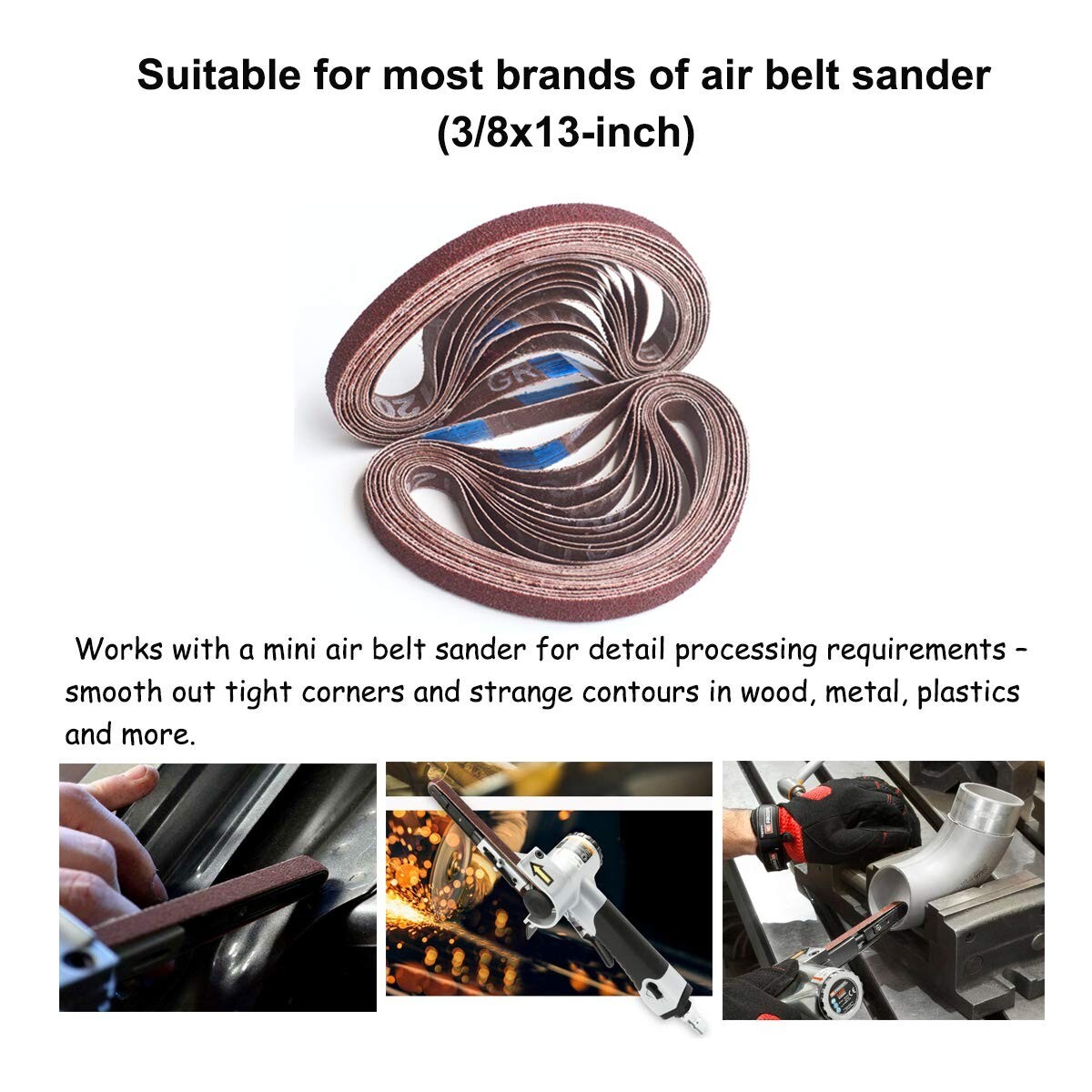 3/8 x 13 Inch Aluminum Oxide Sanding Belts, 40/60/80/120/180/240 Assorted Grits