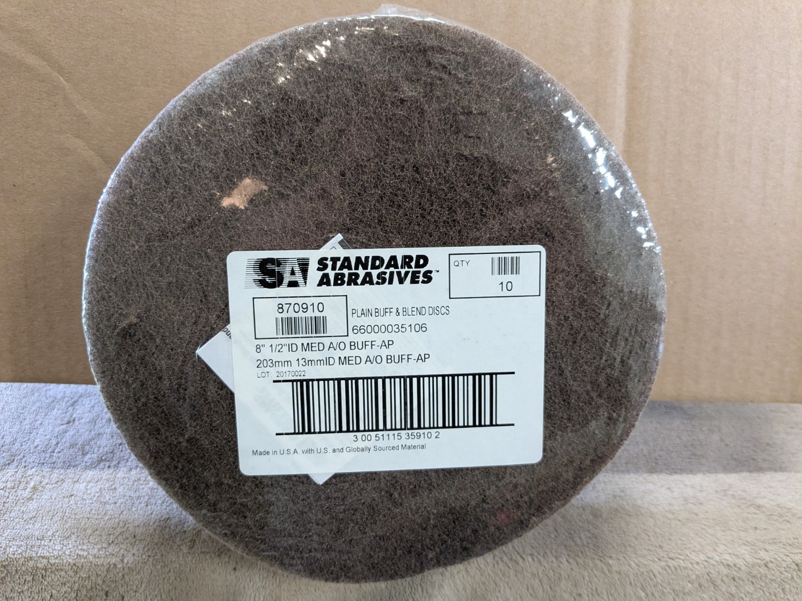 STANDARD ABRASIVES Buff & Blend Discs 8″ 1/2″ ID 870910 Medium – 10PK
