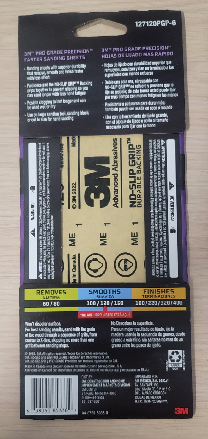 3M Pro Grade Precision 3-2/3″ x 9″ 120 Grit Sanding Sheets – 3 PACKS OF 6 SHEETS