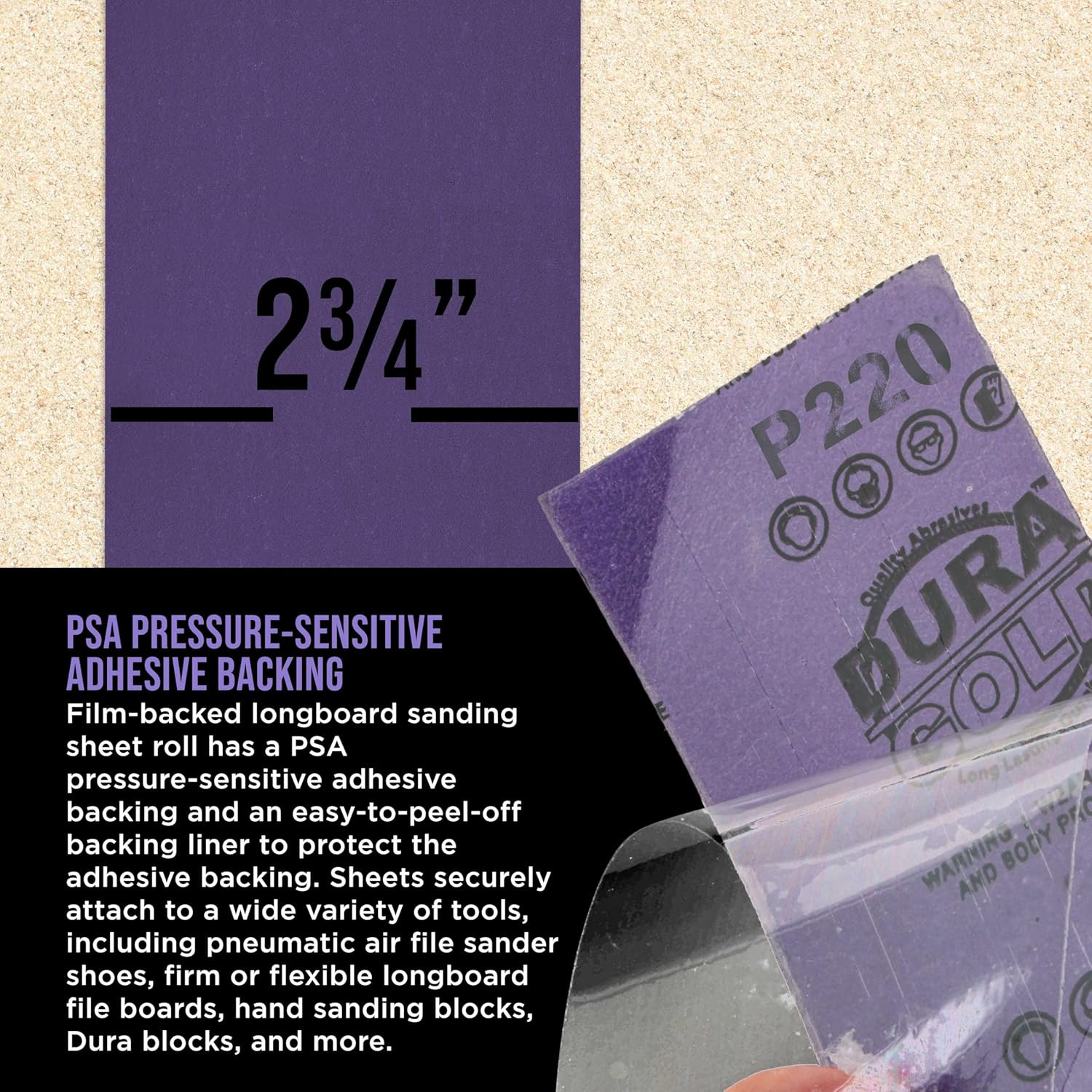 Premium 220 Grit Purple Film Ceramic Longboard Sandpaper, 2-3/4″ Wide
