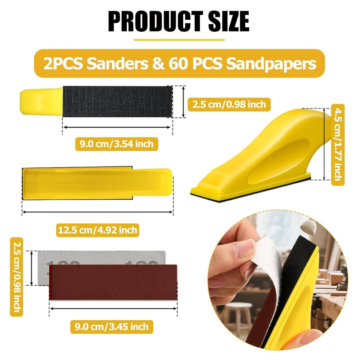 Micro Finger Sander for Crafts 2 Pack with 60 PCS 3.5 X 1 Inch Sandpaper 80 120