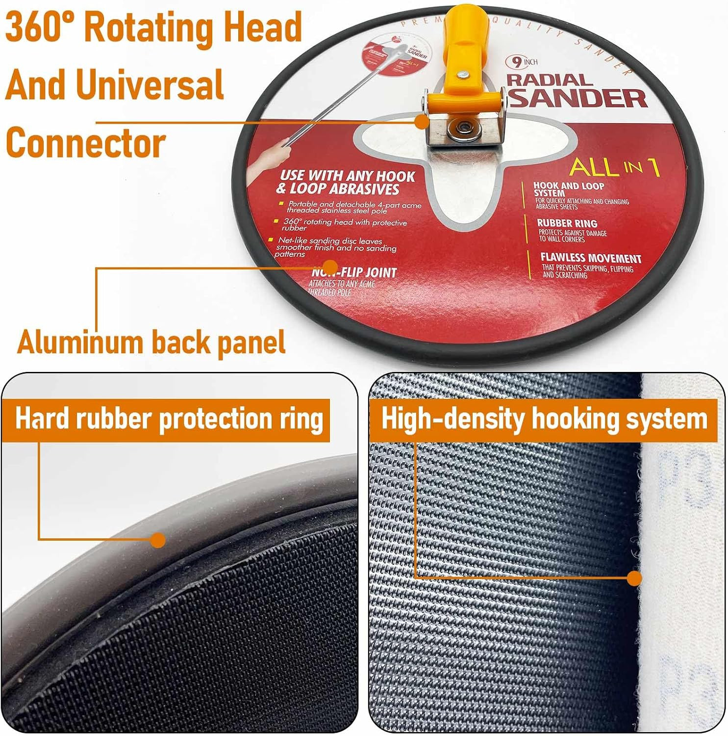 Drywall Sander 9 Inch Radial round Pole Sander with 11Pcs Sanding Discs Hook