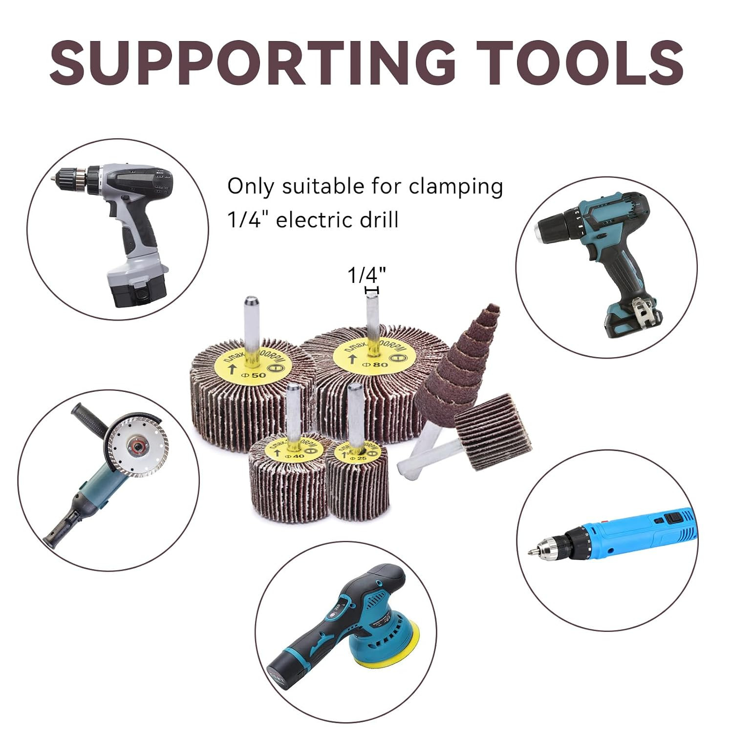 20 Pcs Flap Wheel Sander Set 80 Grit Sanding Wheel for Drill，1/4″ Shank Flap