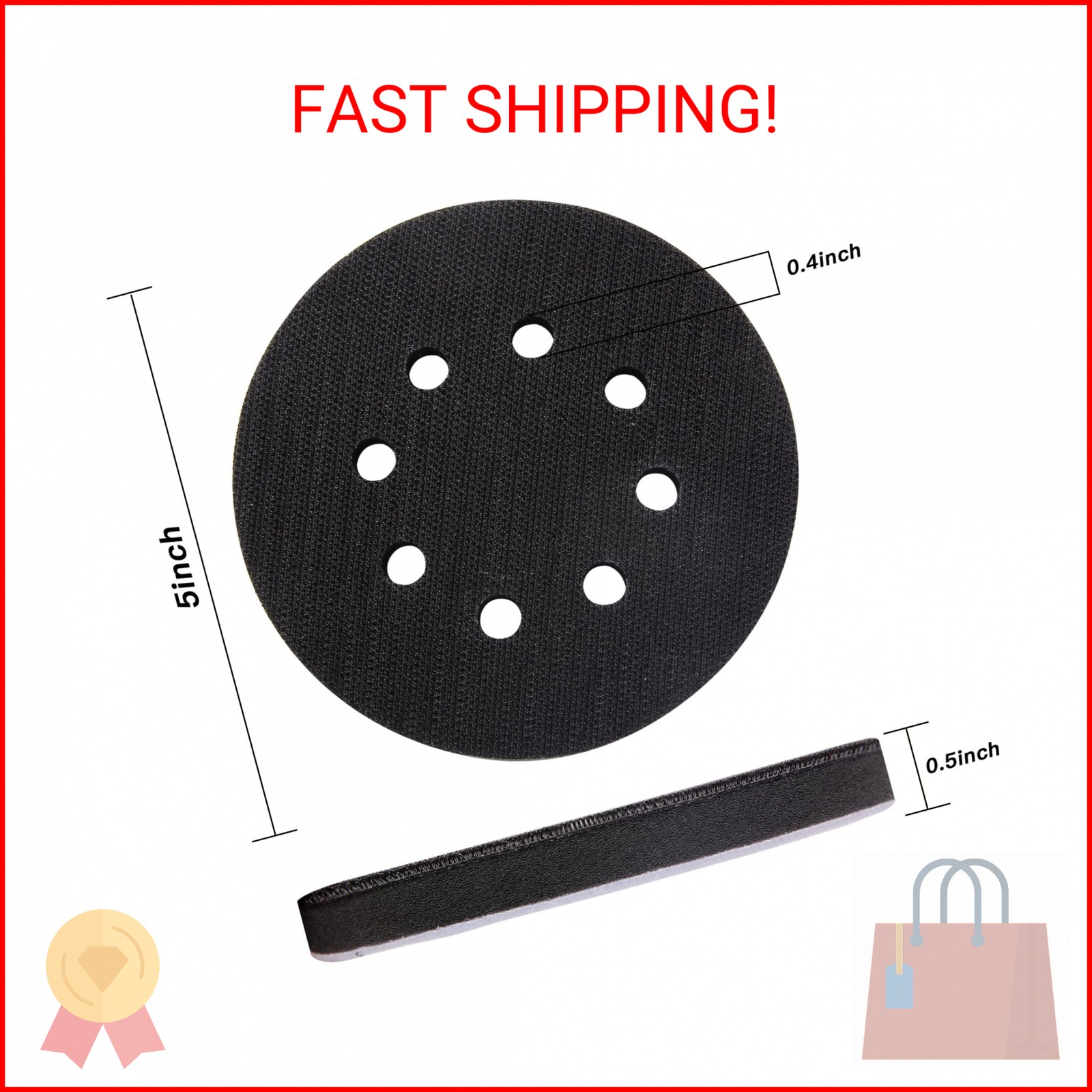 TPSUIPA 6 Pack 5 Inch 8 Hole Foam Sanding Pads, Soft Density Interface Pad, Hook