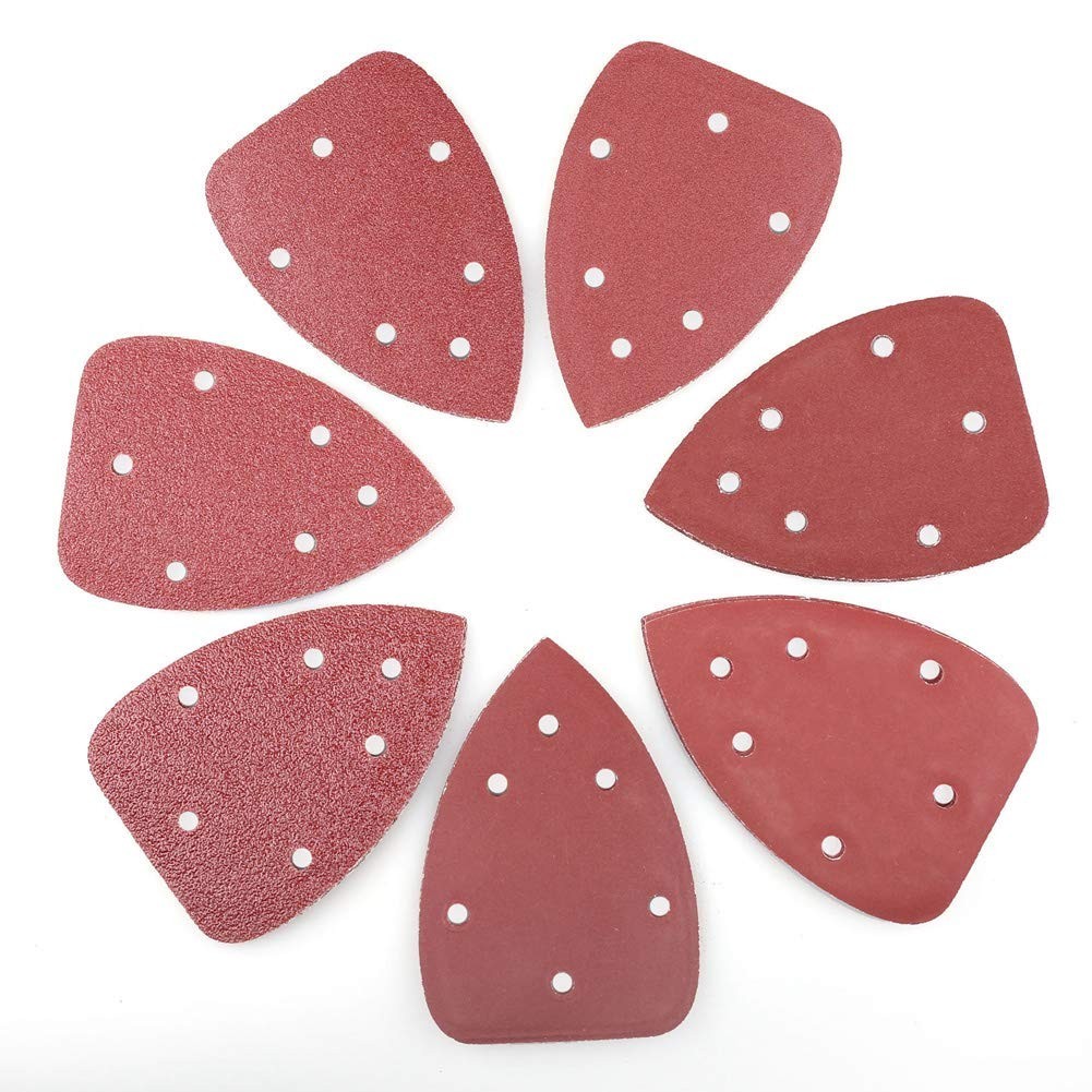 Mouse Sander Sandpaper, 70PCS, 6 Hole Triangle Sanding Pads for Ryobi Detail
