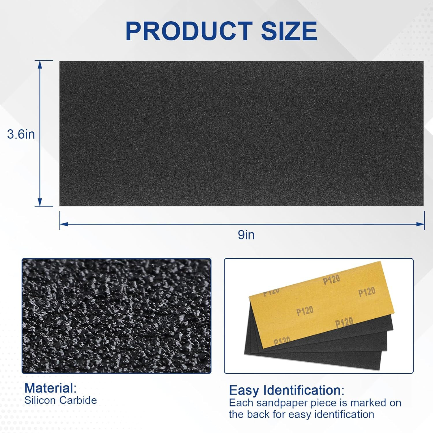 50 Pcs Sandpaper Sheets, 13 Grits 120–5000 Wet Dry Assortment for Wood & Metal