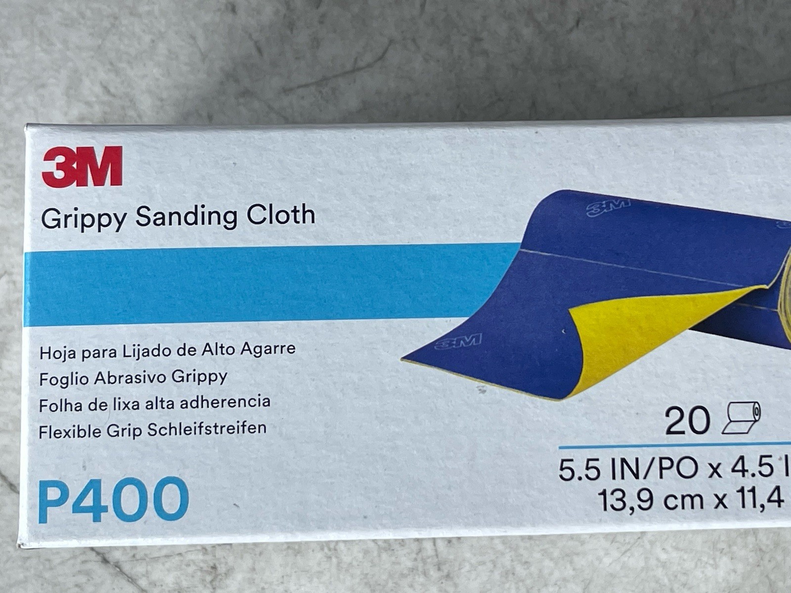3M Grippy Sanding Cloth 35110 P400 Grade 5.5 In x 4.5 In 20 Sheets