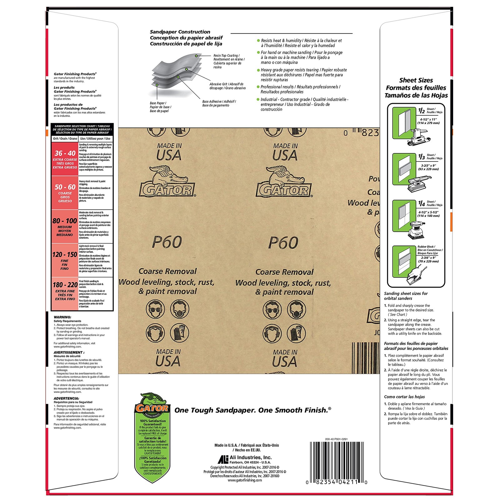 Gator 9″ x 11″ Multi-Surface Sanding Sheets, 60 Grit, 25 60 light gray