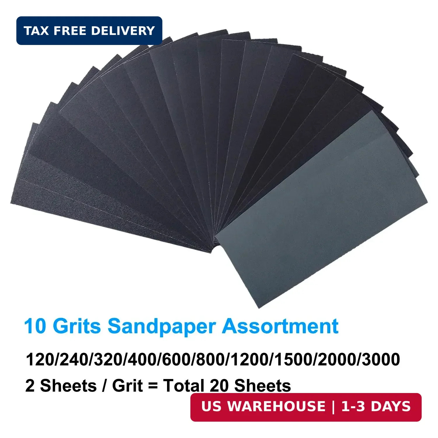 Sandpaper Variety Pack, 20PCS Sand Paper Assorted for Wood Metal Sanding, Wet Dr