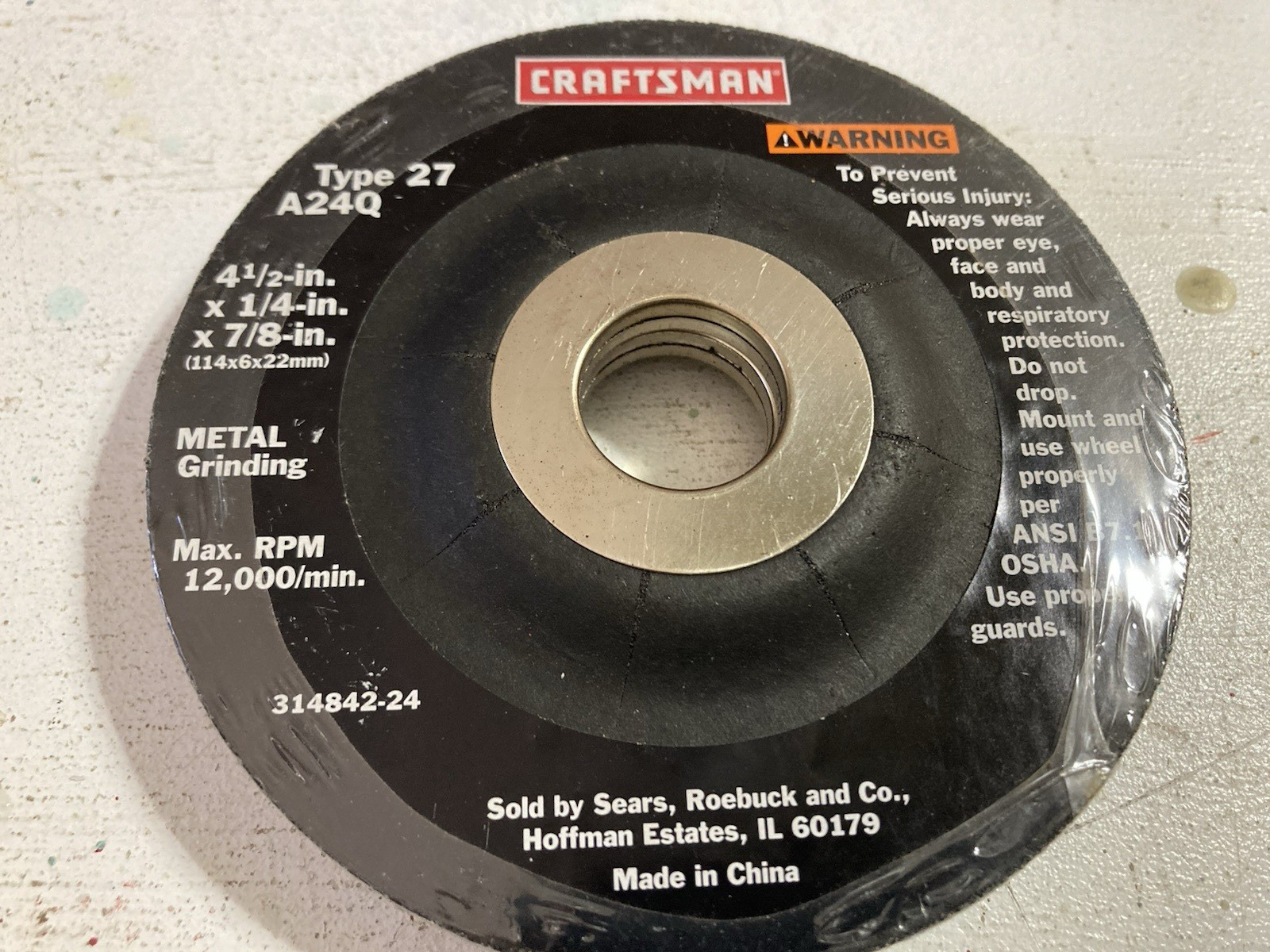 Pk 2 Sears Craftsman 314842-24 Metal Grinding Wheels 24 grit 4 1/2 x1/4x 7/8 in.