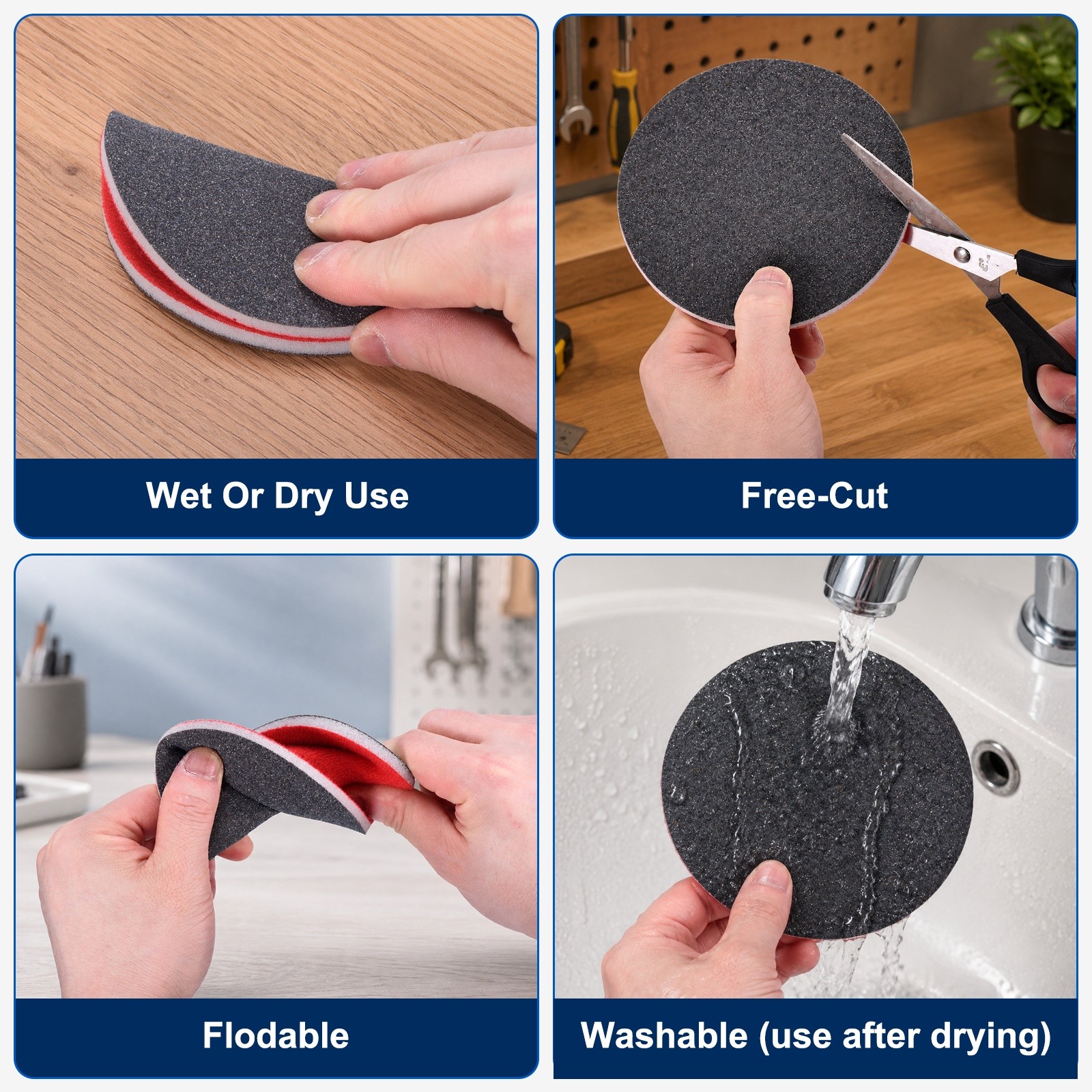 10 Pcs 240 Grit 5 Inch Hook and Loop Sponge Sanding Disc for Sander, Black