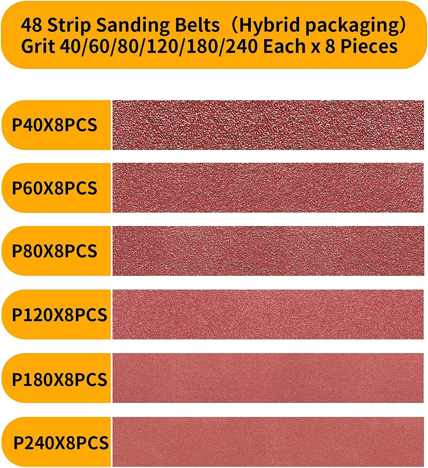48 Pack Sanding Belts 3/8X13 Inches(10X330Mm)- 8 Each of 40/60/80/120/180/240 Gr