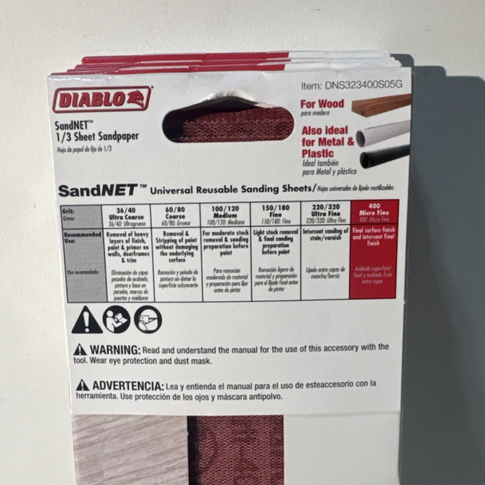 5x Diablo SandNET 400 Grit Micro Fine Sanding Sheets 3-2/3x9in Red Wood Metal