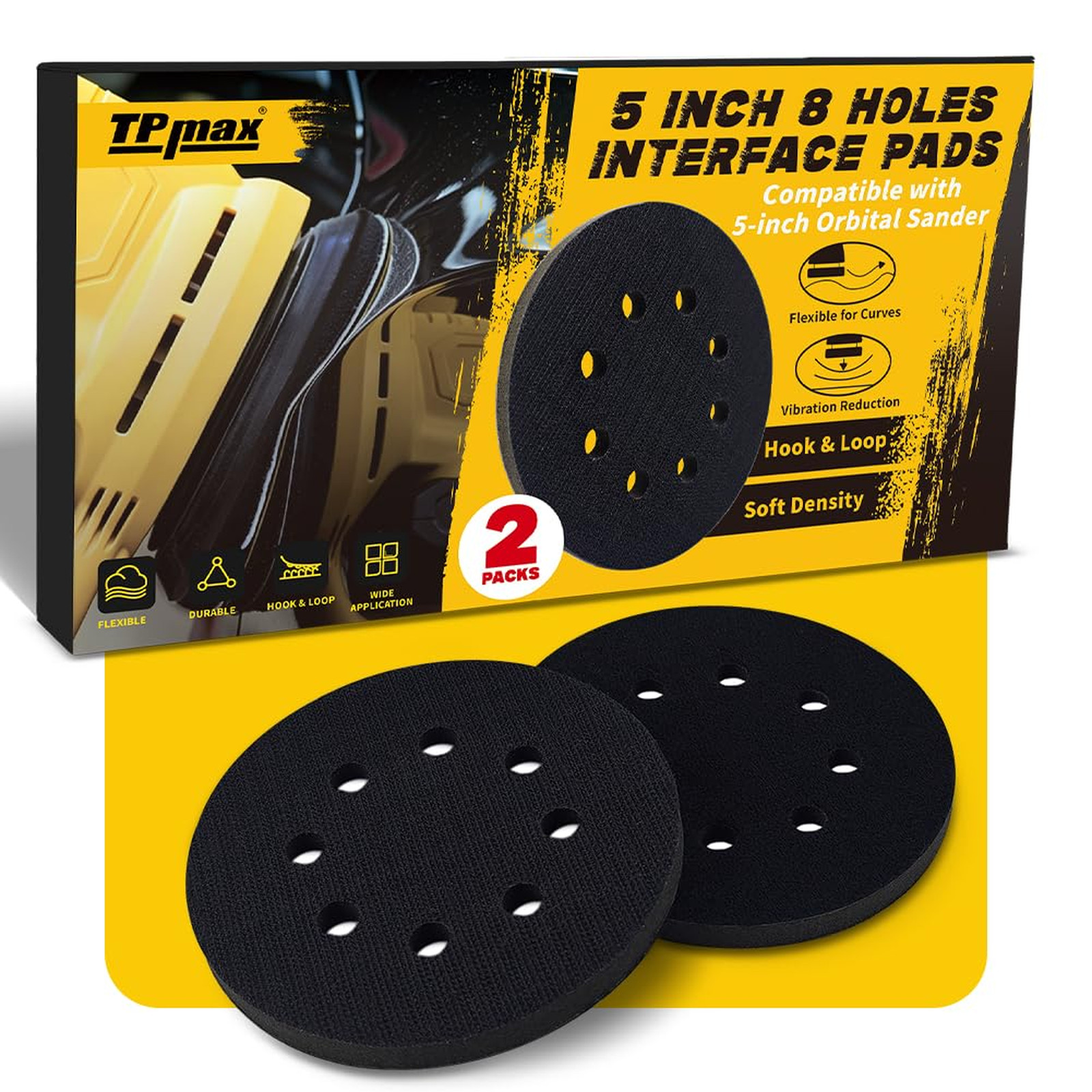 2 Pack 5 Inch 8 Holes Interface Pad Soft EVA Foam Buffer Pads for 5″ Orbital