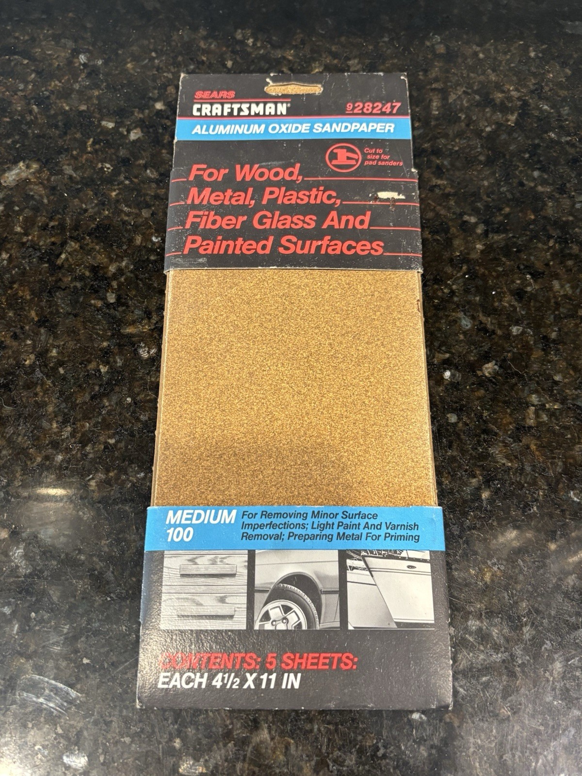 Sears Craftsman Aluminum Oxide Sandpaper 9 28247 4.5” X 11” – 100 Grit Vintage