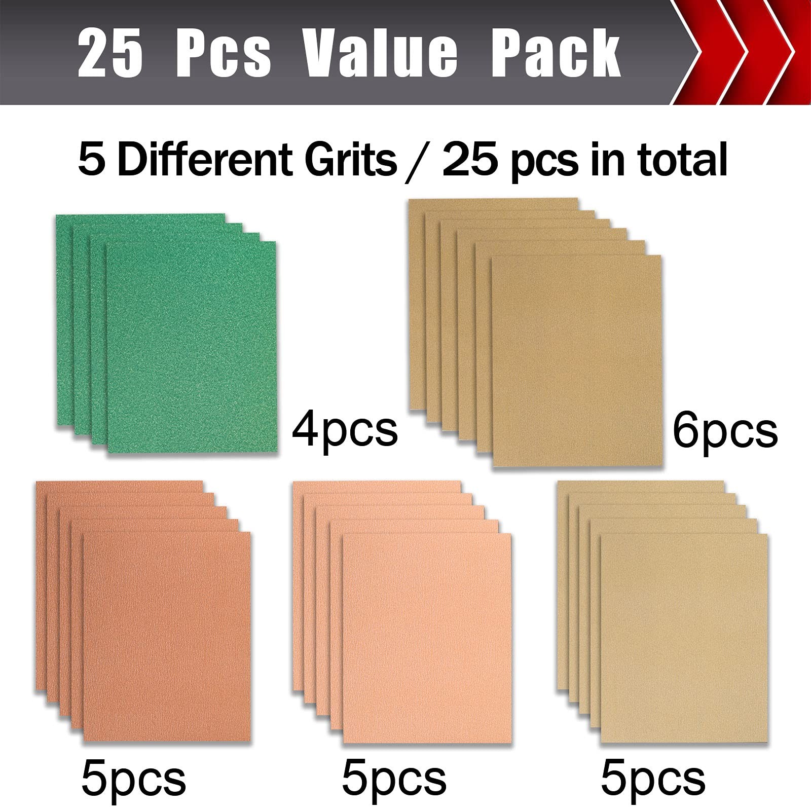 Sandpaper Assortment Wood Metal Furniture Hand Sander 9×11 Inch 80-320 Grit