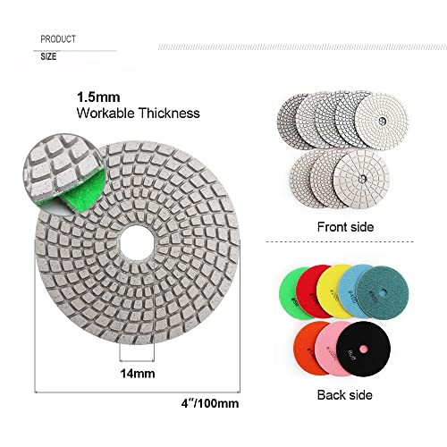 8Pcs 4 Inch Diamond Wet Polishing Pads Set of with White Bond for Mixed Grits