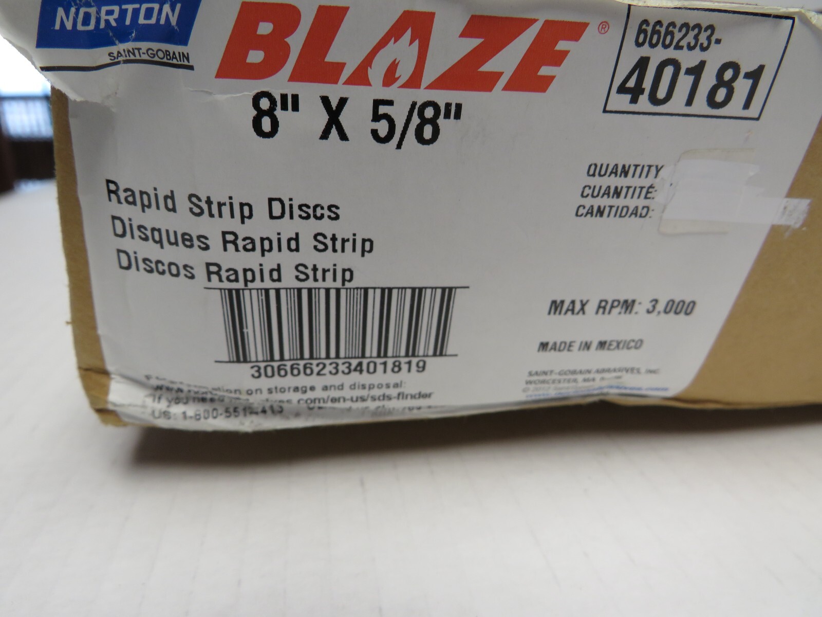 5 ) NORTON BLAZE CERAMIC EXTRA COARSE RAPID STRIP DISCS: 8″DIA X 1/2″ X 5/8″HOLE