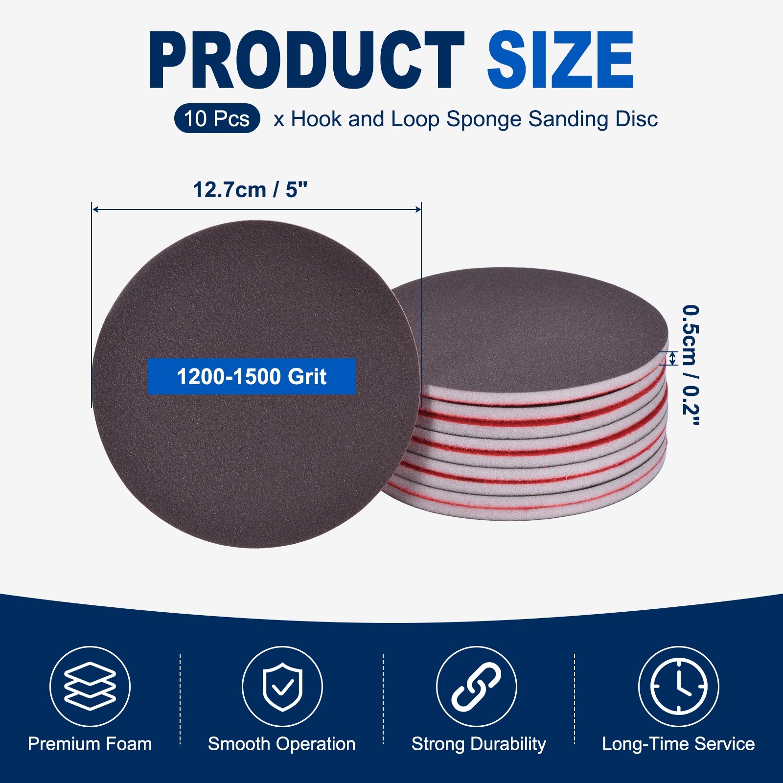 10 Pcs 1200-1500 Grit 5 Inch Hook and Loop Sponge Sanding Disc for Sander, Black