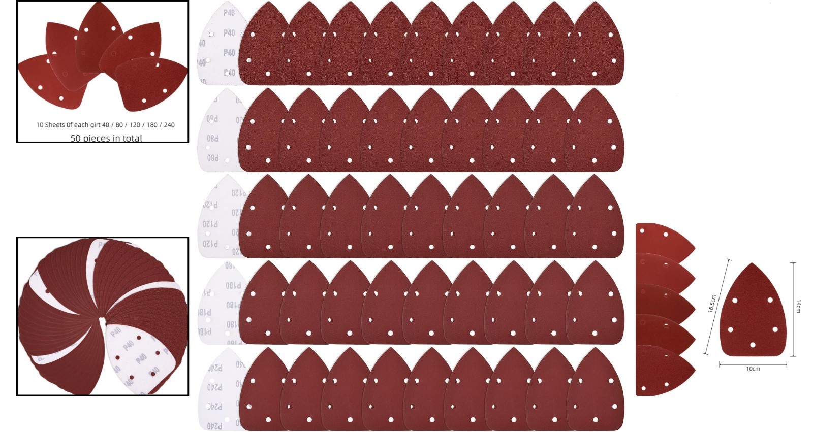 Versatile 50pcs Sanding Pads 40/80/120/180/240 Grits – Ideal for Orbital Sanders
