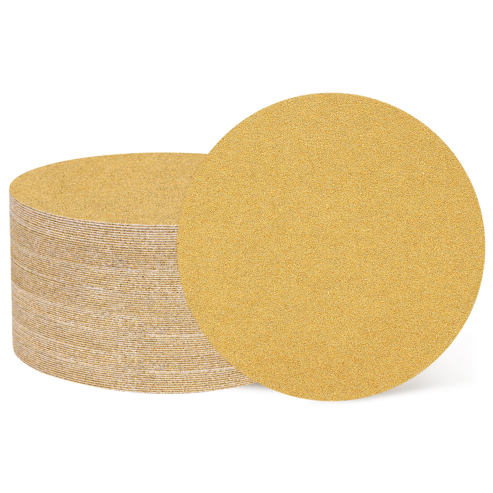 100 Pcs 6 Inch Sanding Disc 60 Grit Hook and Loop Sandpaper, Gold