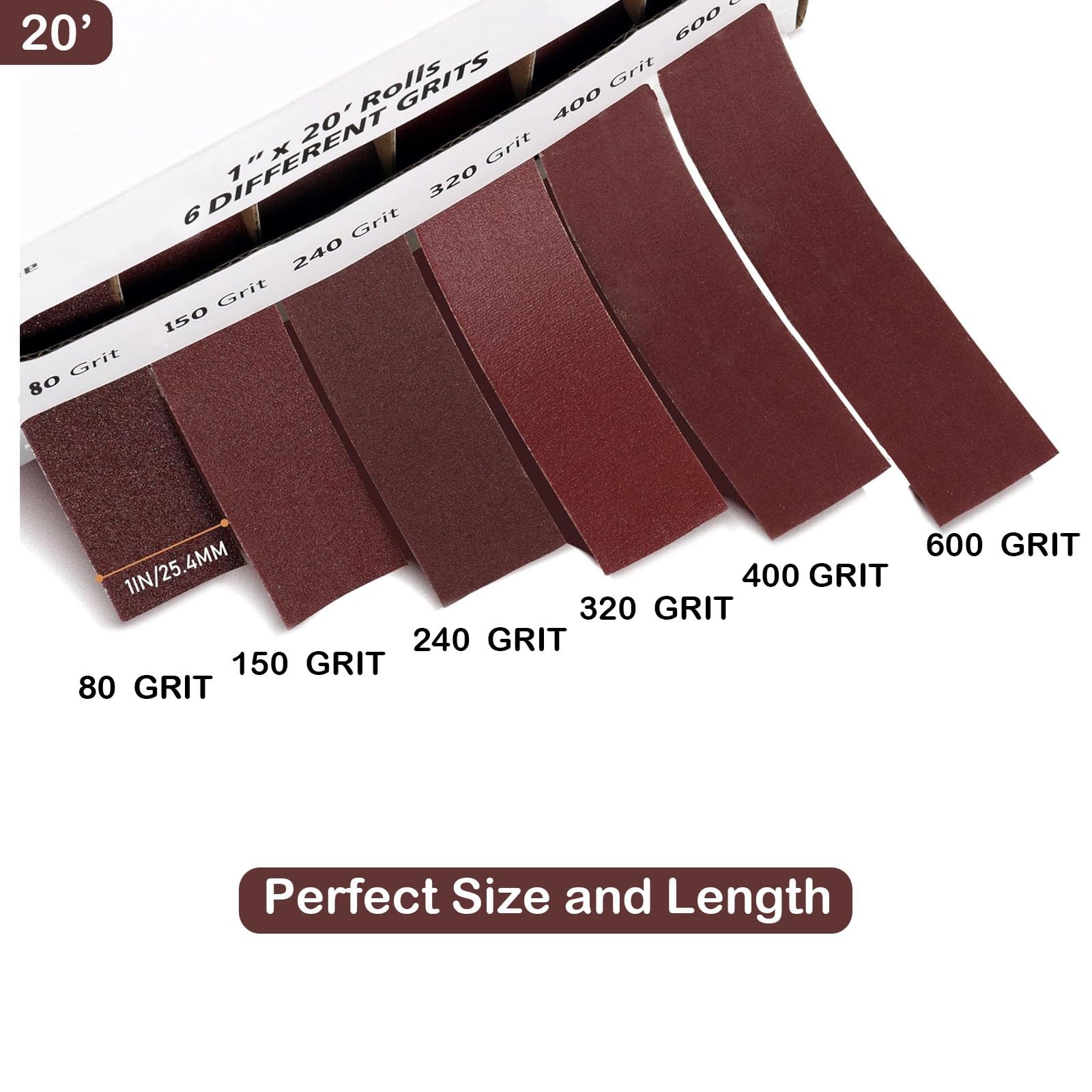 Sandpaper Roll 6 Grits 1in x 19.7ft Emery Cloth Wet Dry Wood Metal Furniture Dis