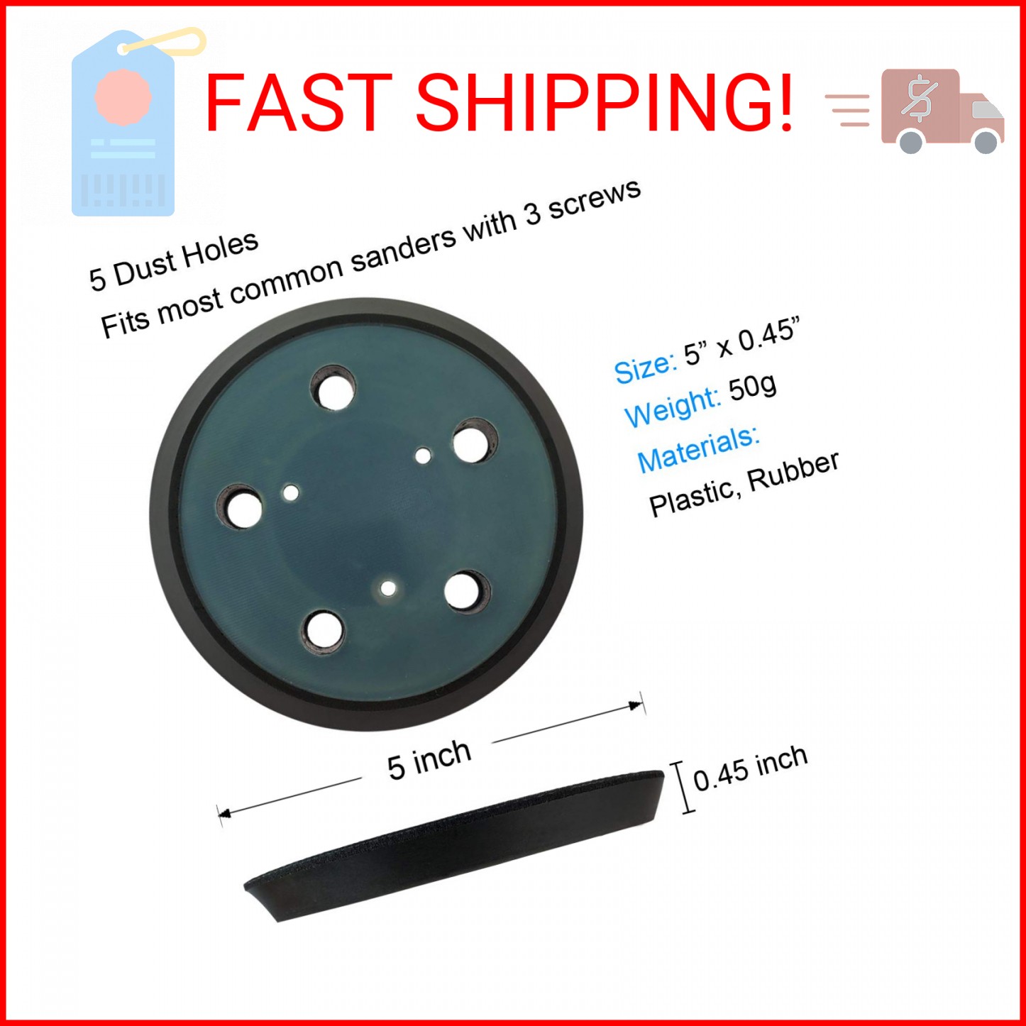 2 Pack 5 Inch 5 Hole Replacement Sander Pad for Porter Cable 333 333VS Random Or