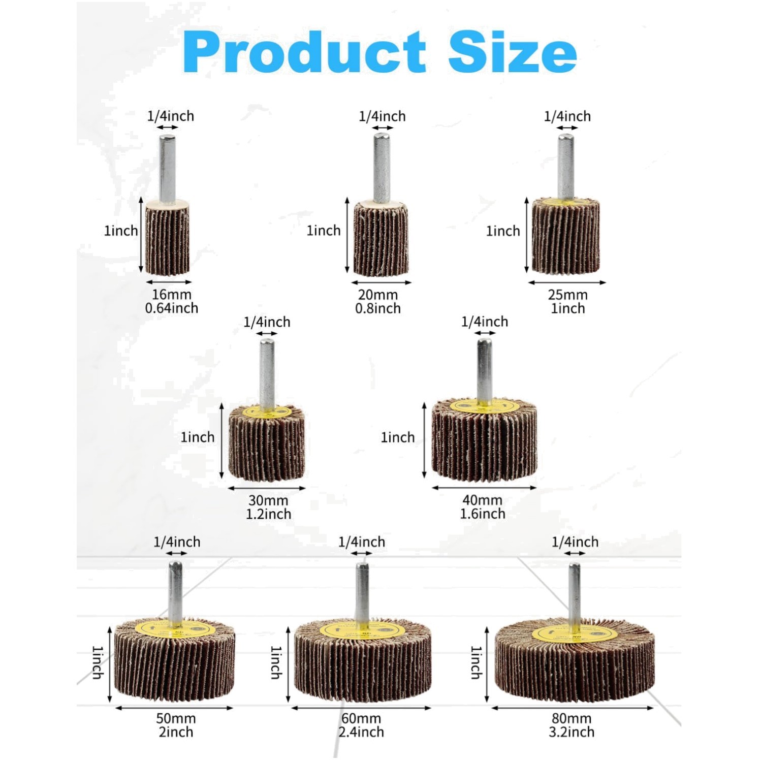 1/4″ 80 Grit Abrasive Flap Wheel Sander – 96 Set