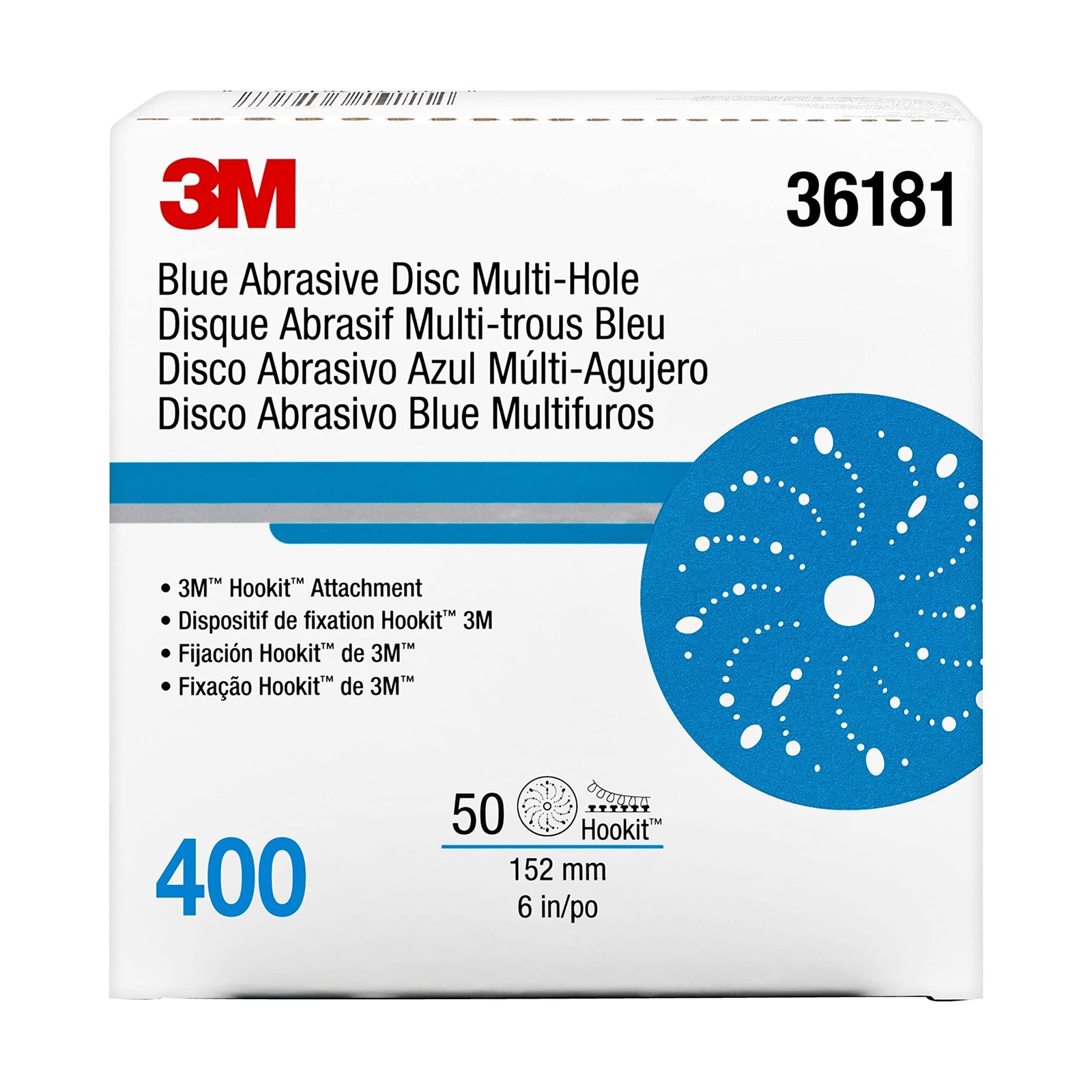 3M Hookit Blue Abrasive Discs 36181, Multi-Hole, 6 in, 6 in diameter,
