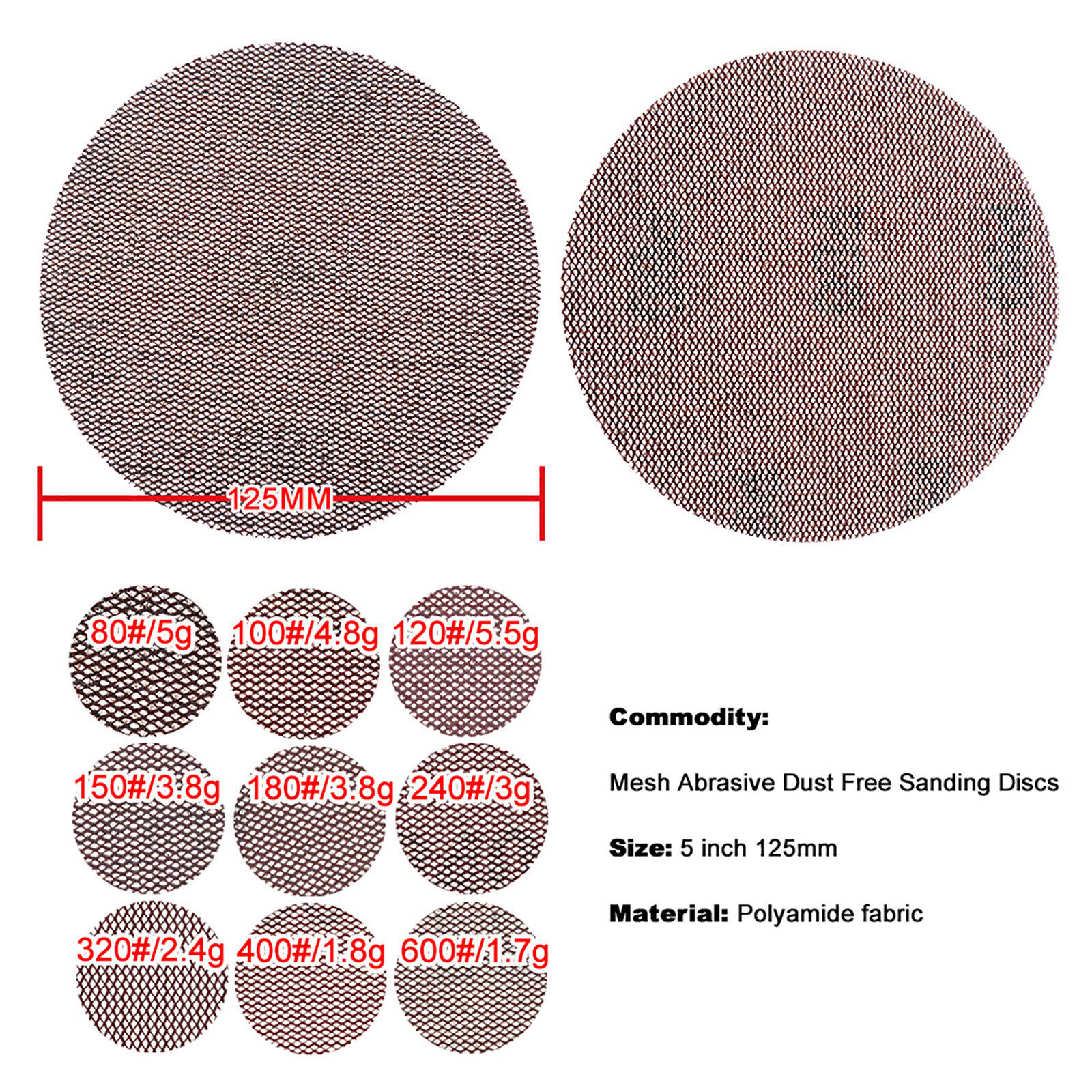 125/150mm 60-1000 Grit Mesh Abrasive Sanding Discs Hook and Loop Sanding Pads
