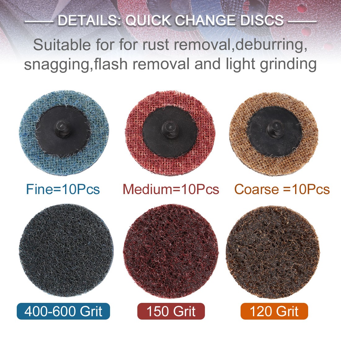 30Pcs 2″ Coarse Medium Fine Grit Scour Sanding Discs Nylon Lock Surface for Car