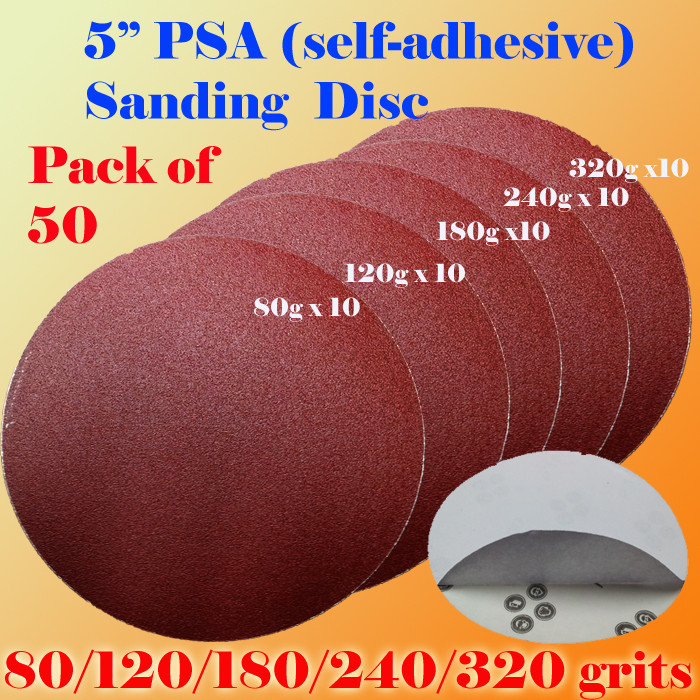 50x 5″ PSA Self Adhesive 80-320 Grit Sand Disc Stick On Sandpaper Sheet Peel