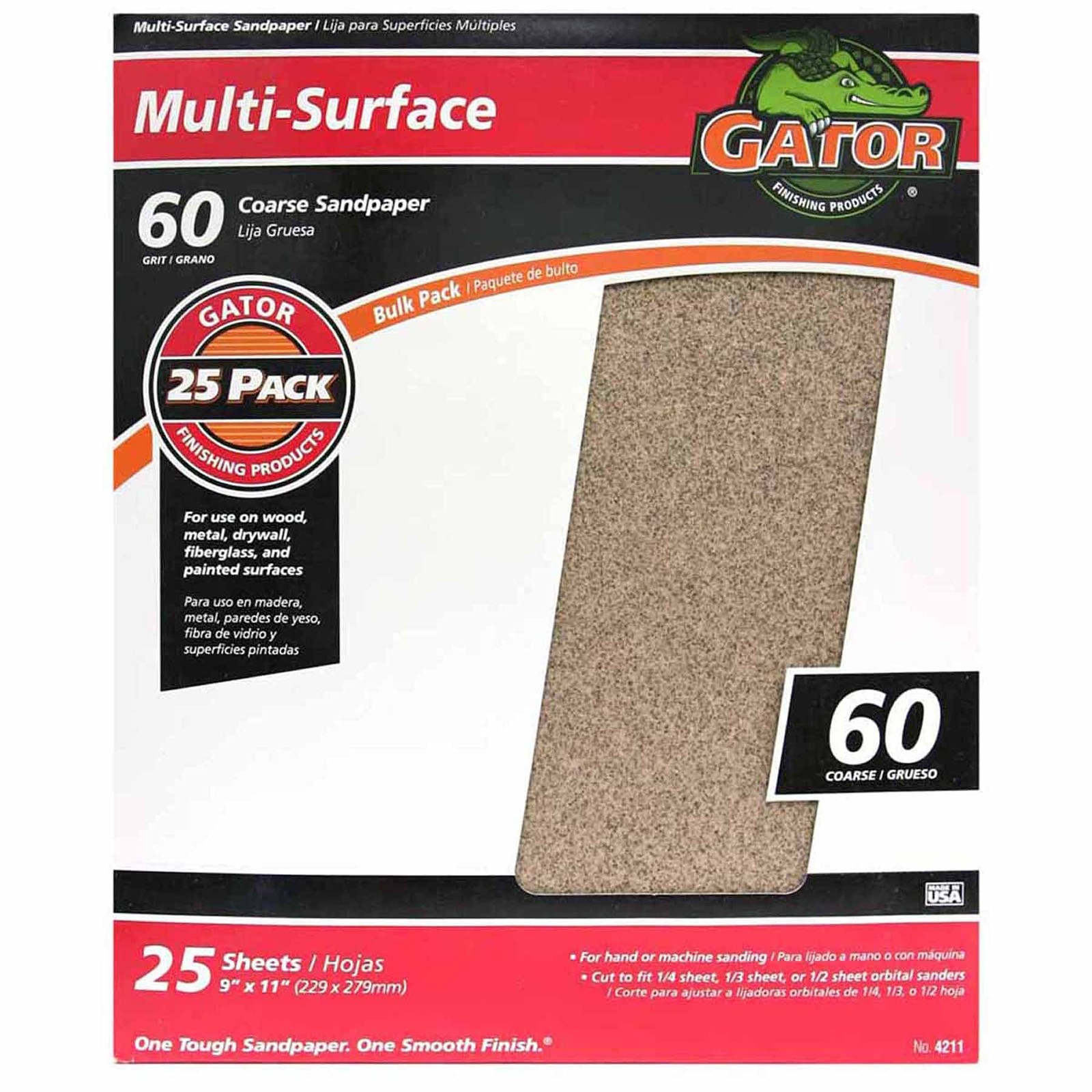 Gator 9″ x 11″ Multi-Surface Sanding Sheets, 60 Grit, 25 60 light gray