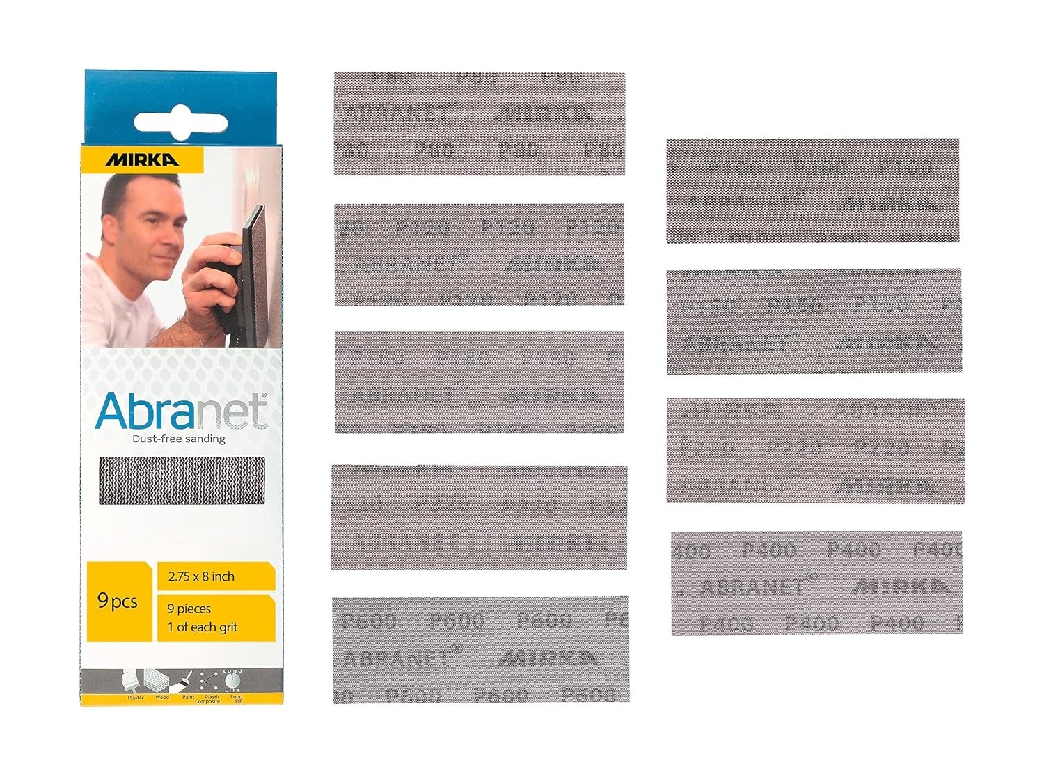 Abranet Net Sheets 9 pcs Grit 80-600 Sandpaper Assortment