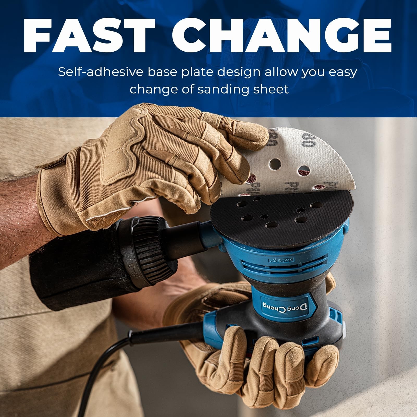 Dong Cheng 5-Inch Random Orbital Sander 3 Amp 12000OPM, 6 Variable Speeds, wi…
