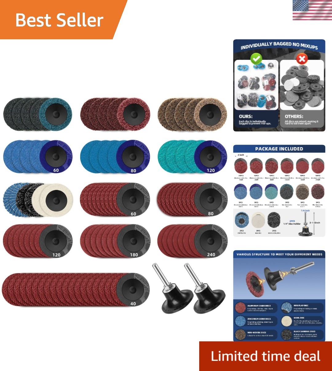 108-Pcs 2-Inch Quick Change Sanding Discs Set for Efficient Surface Conditioning