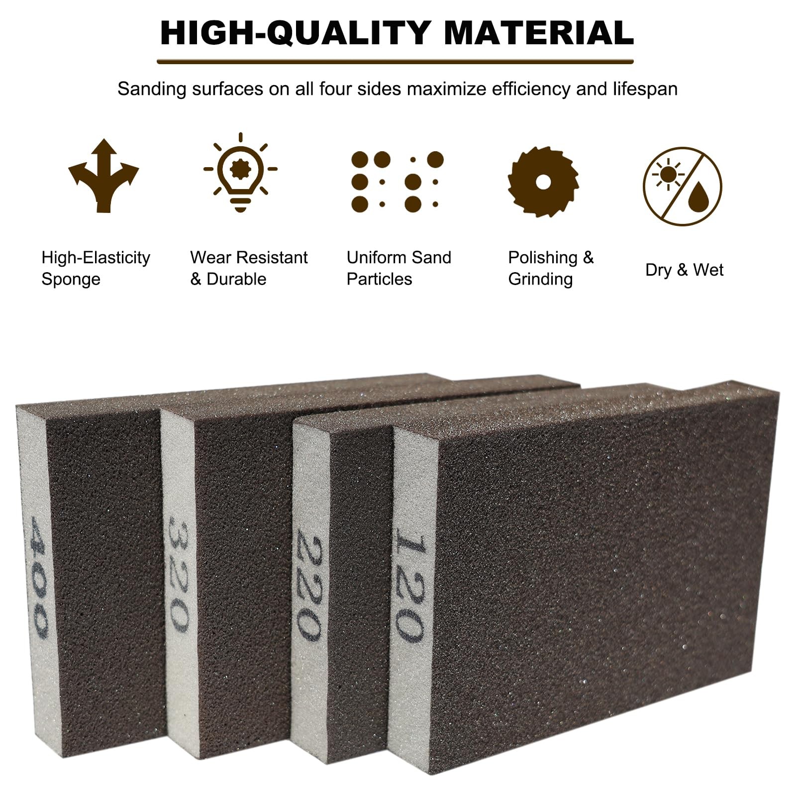 4 Pack Sanding Sponges 120 220 320 400 Grit Coarse Fine Blocks Wood Drywall Meta