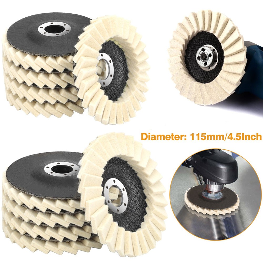 5PCS 4.5″ Wool Polishing Wheels Buffer Pads Flap Felt Polishing Finishing Disc