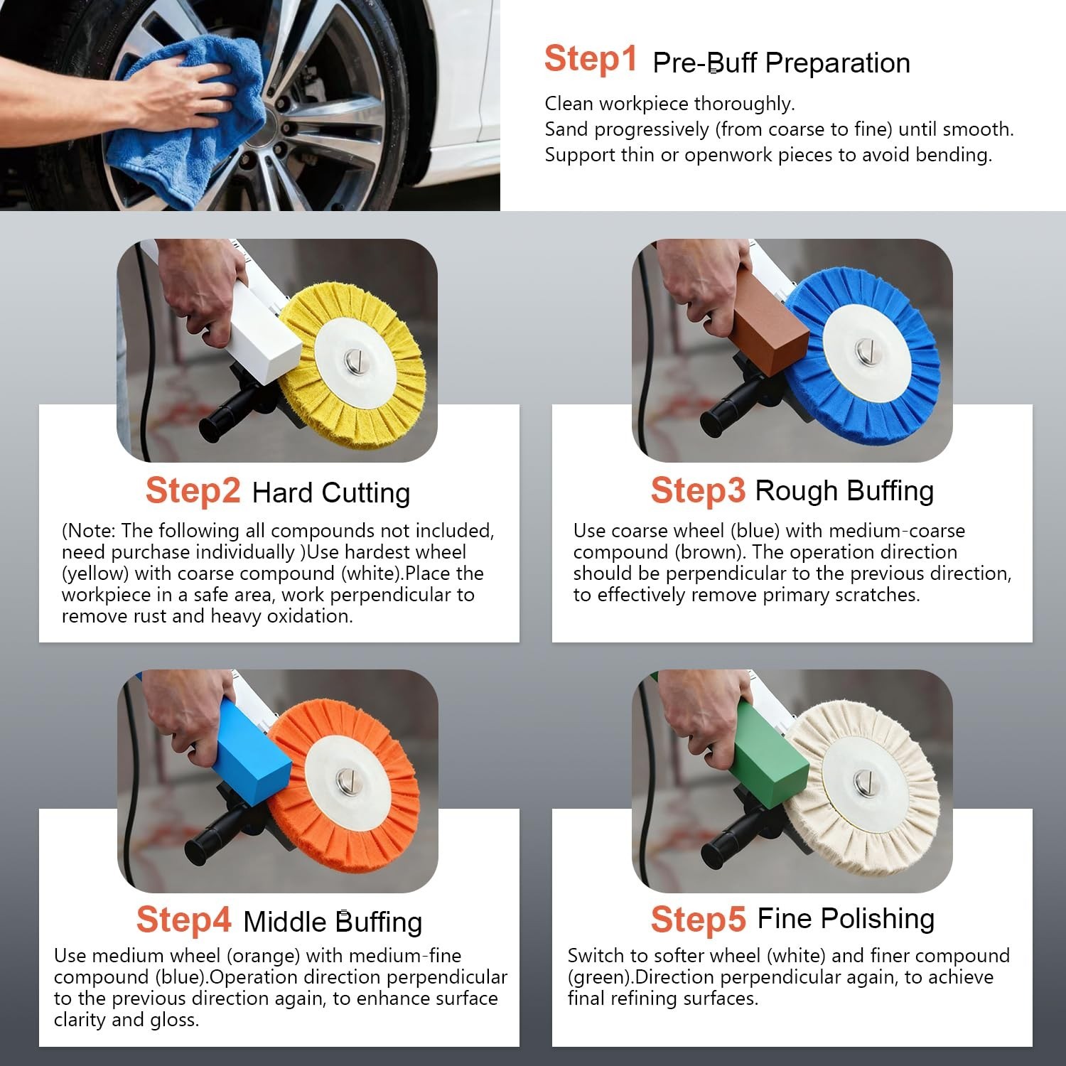 Multi-Color Airway Buffing Wheels Set – 8″ Diameter, 12-Ply for Angle Grinders