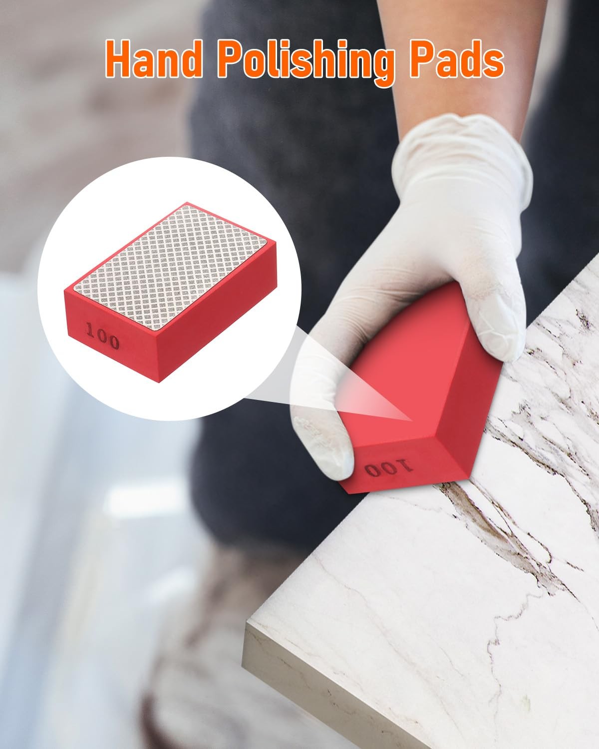 6 Pack Diamond Hand Polishing Pads Sanding Blocks for Glass Wood Ceramic Marble