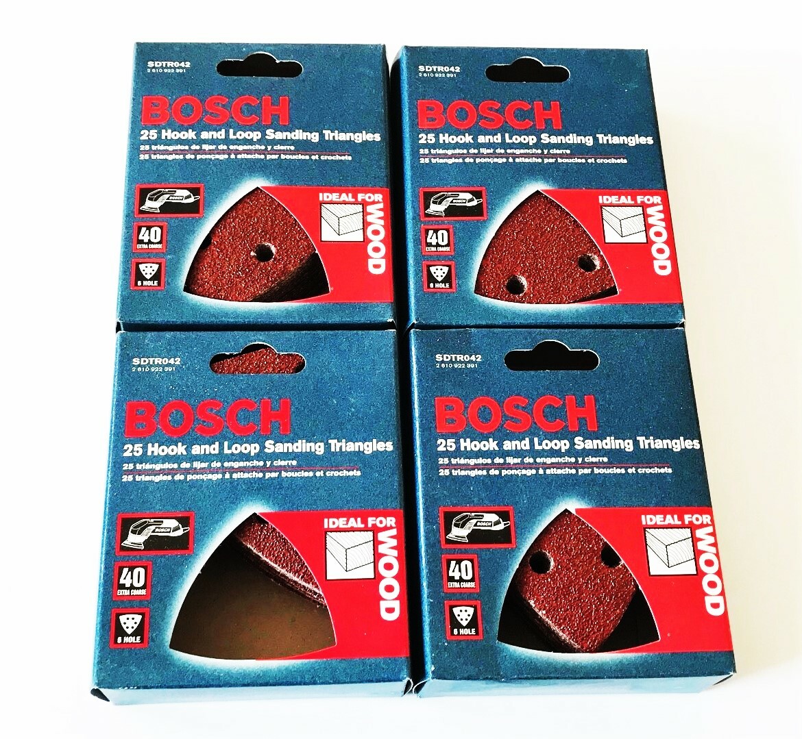 100 BOSCH HOOK AND LOOP SANDING TRIANGLES DISC 40 GRIT 6 HOLE ITALY MADE SDTR042