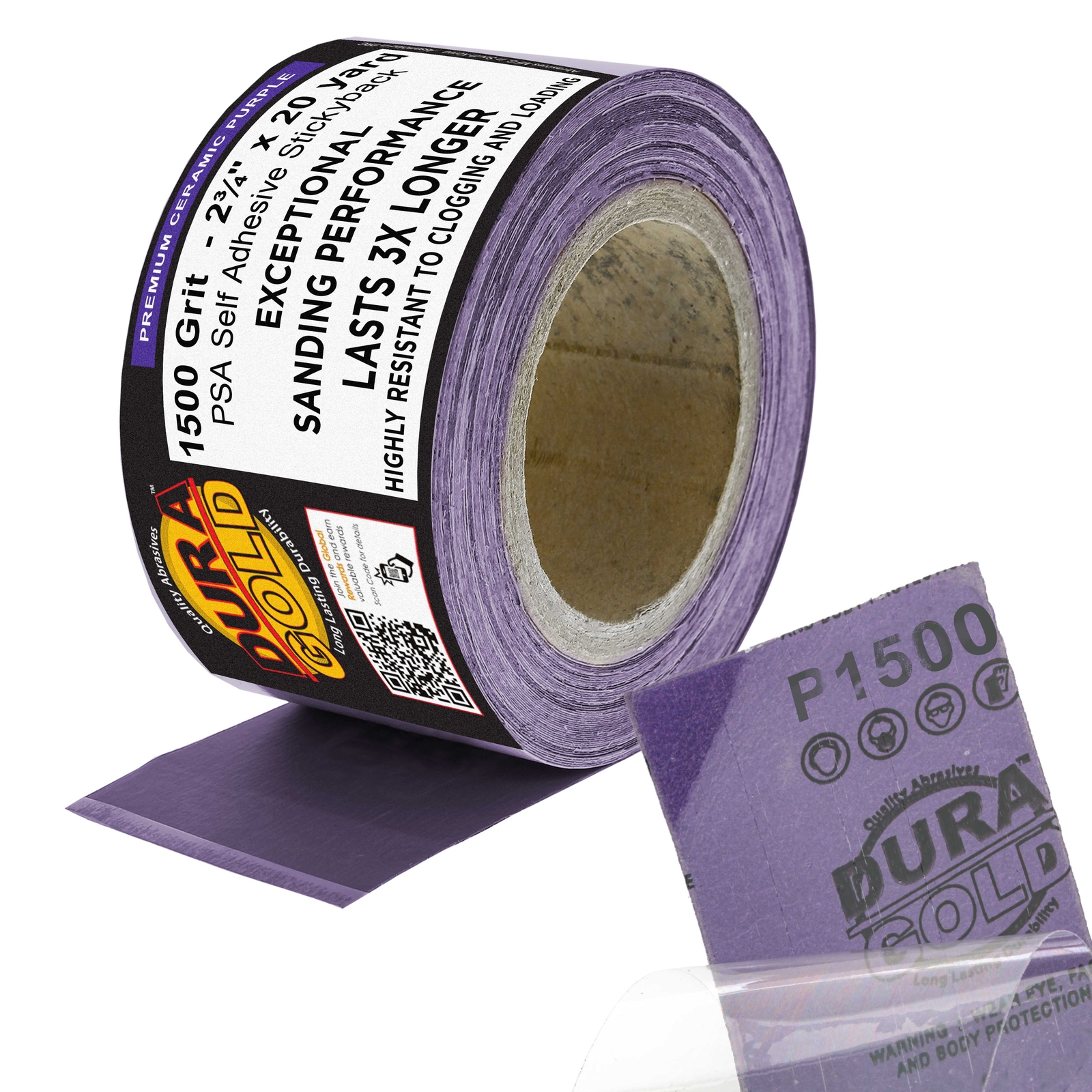 1500 Grit Purple Ceramic 2.75″ x 20 Yard Roll Self Adhesive Longboard Sandpaper