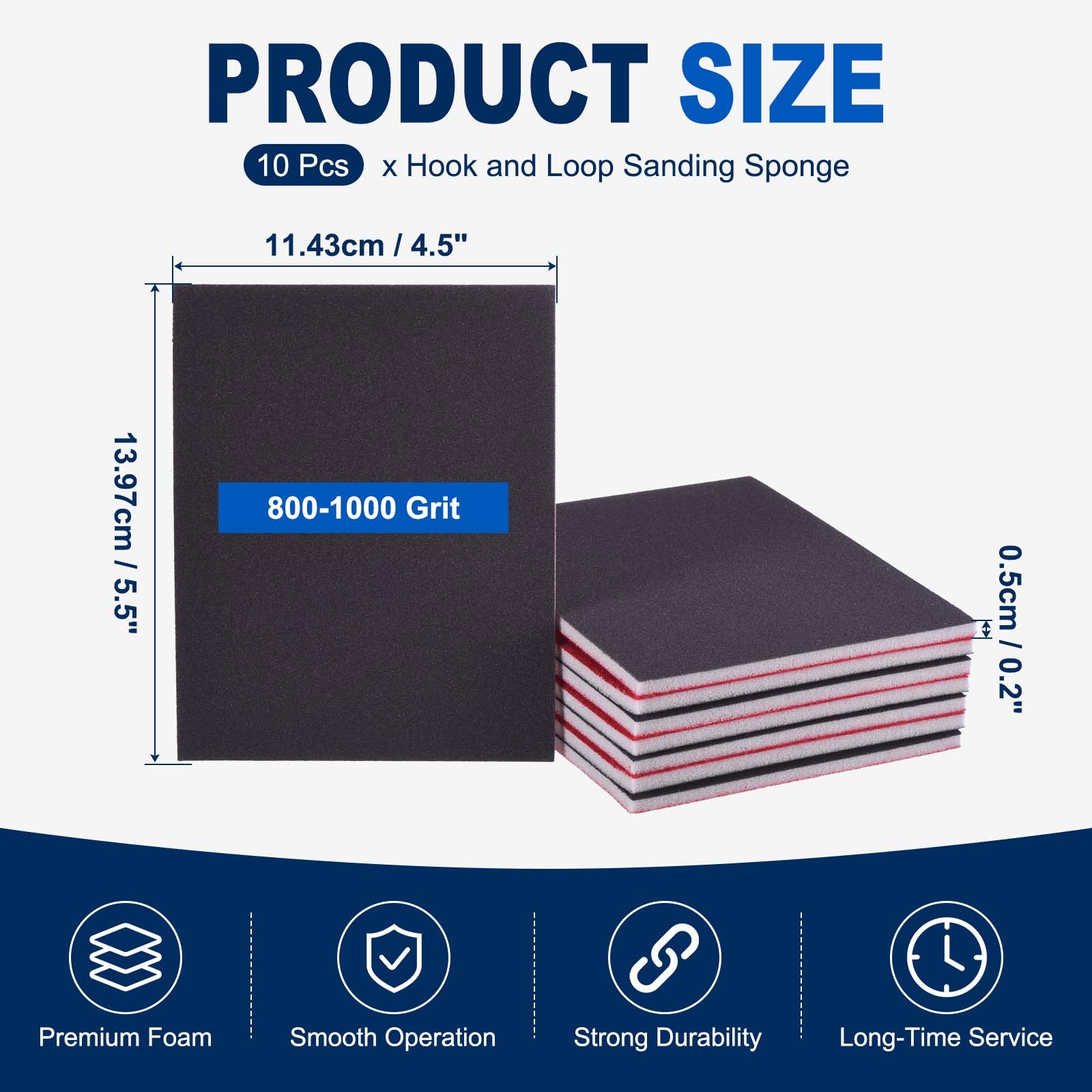 10 Pcs 800-1000 Grit 5.5 x 4.5 Inch Hook & Loop Foam Sanding Blocks, Black