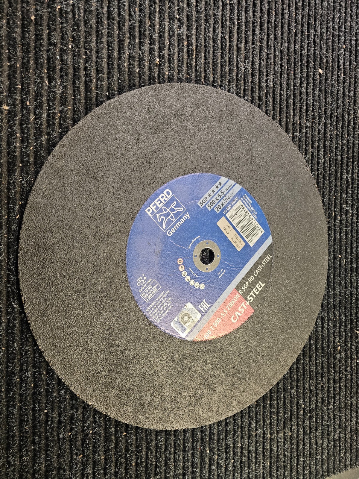 (QTY 5) Pferd 66045 Abrasive Cut-Off Wheel, 20in x 3/16in Thick Zirconia Alumina