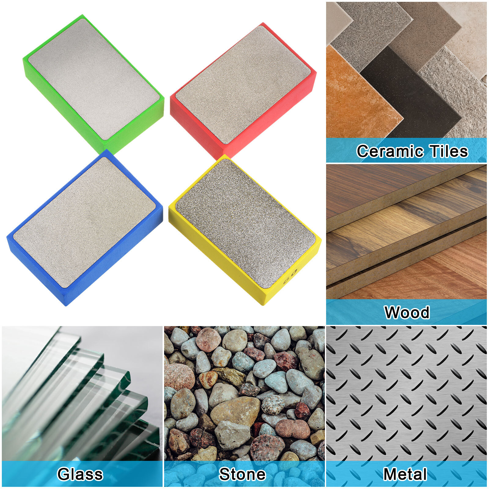 8pcs Diamond Polishing Pad 2 Set 60# 100# 200# 400# Grits Sanding Blocks