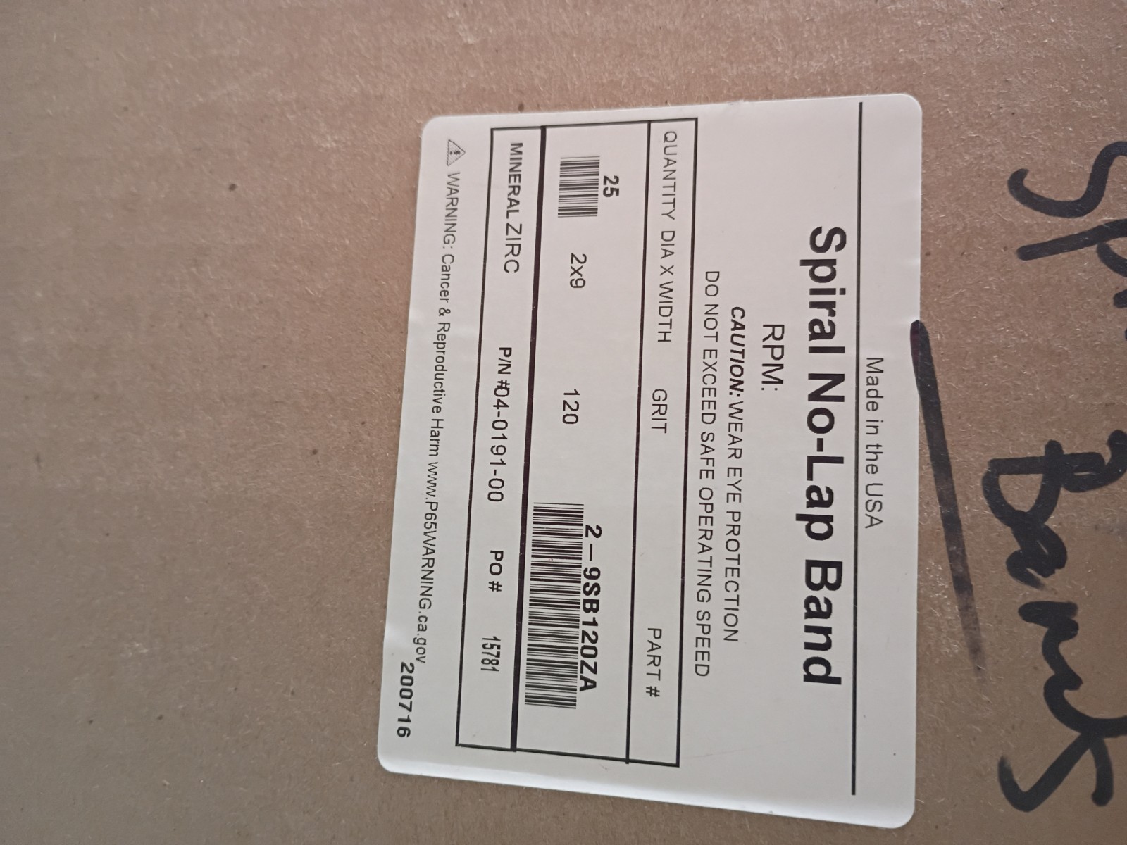 HERMES 2″ X 9″ SANDING SLEEVES..120 GRIT.. ZIRCONIA..SPIRAL BOUND, RESIN BONDED.